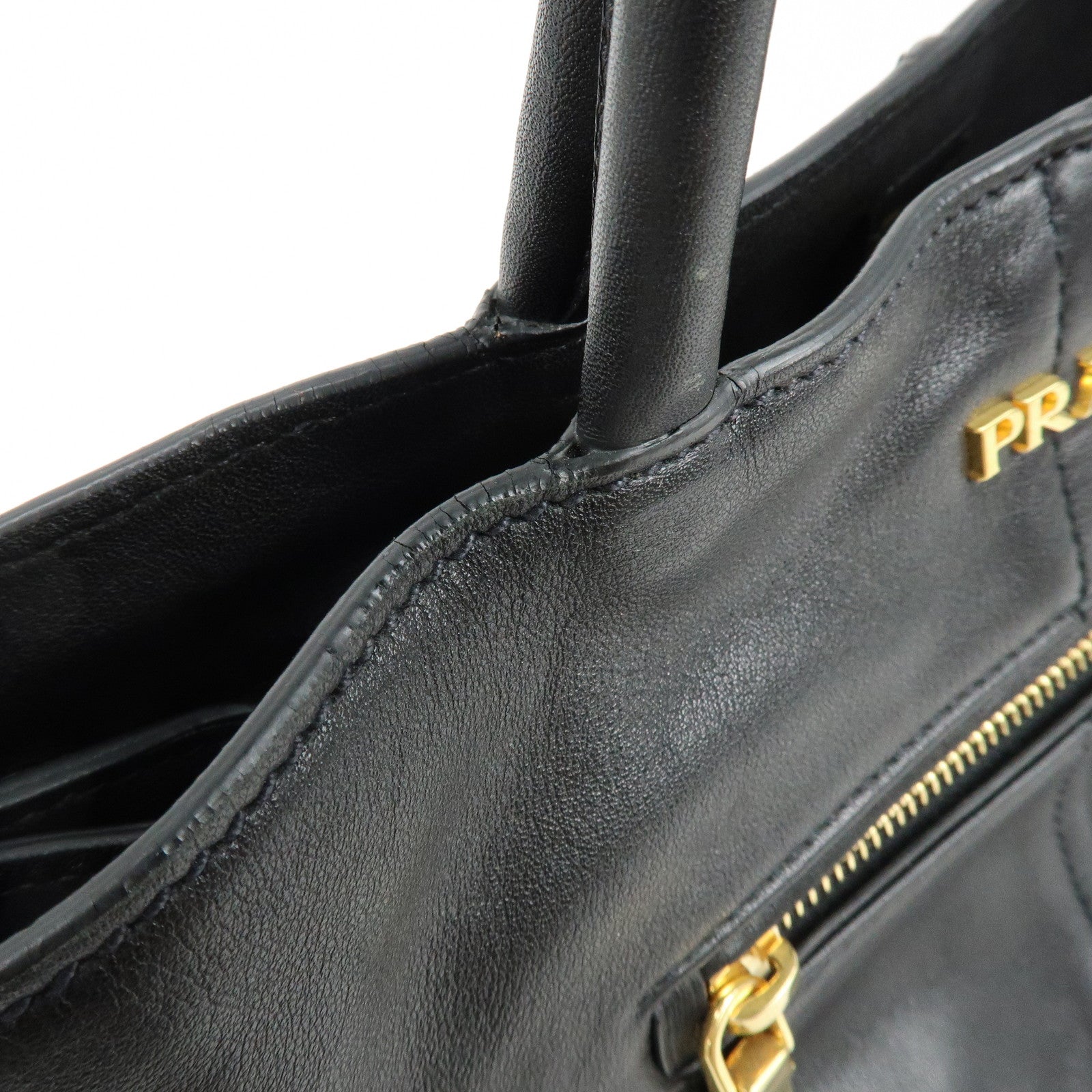 PRADA Soft Calf Leather 2Way Bag Hand Bag Shoulder Bag Black BN1832