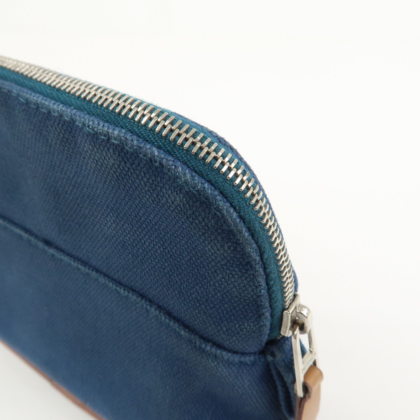 HERMES Canvas Leather Bolide Mini Mini 16 Pouch Cosmetic Pouch Navy