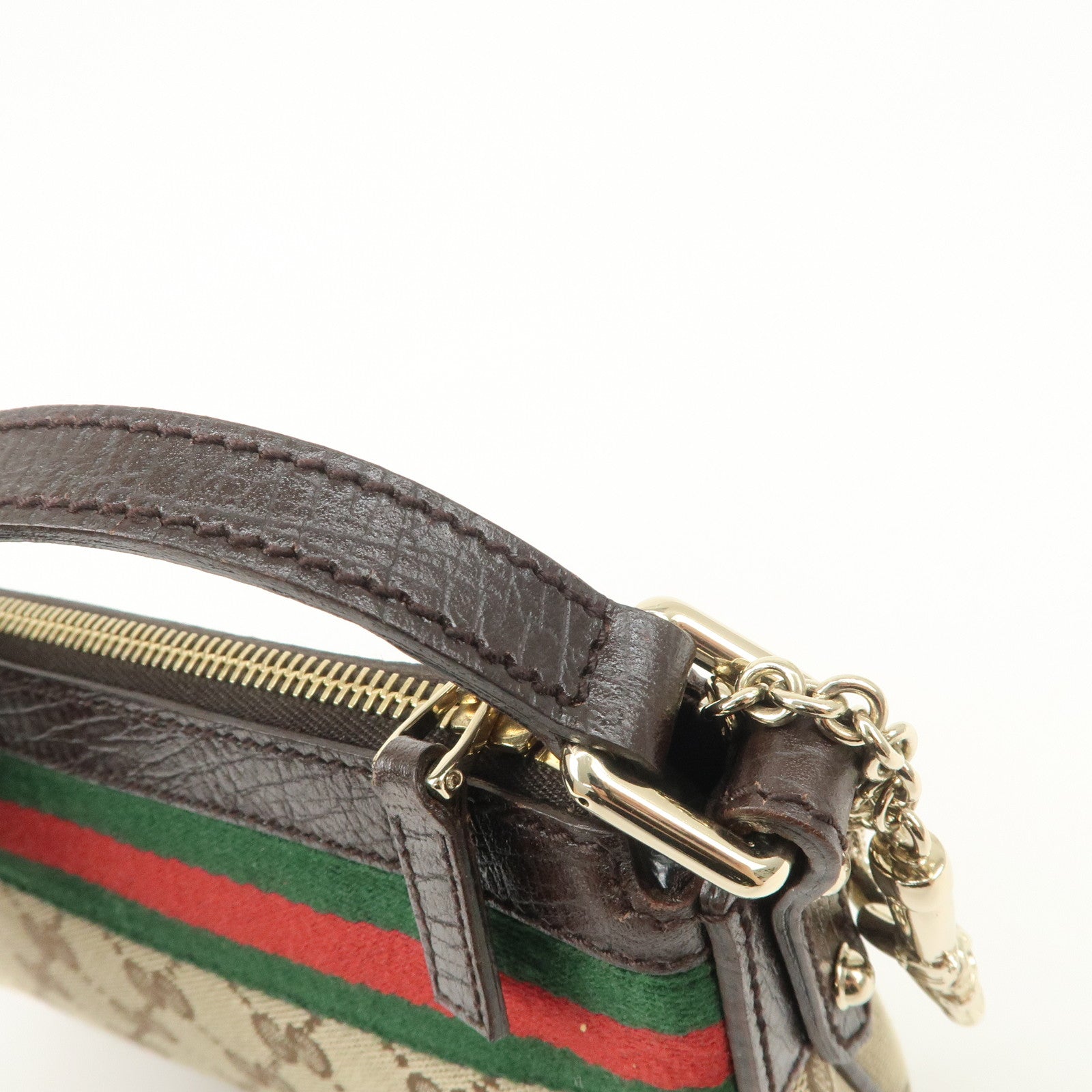 GUCCI Sherry GG Canvas Leather Hand Bag Pouch Boots Bag Charm 145970 Used