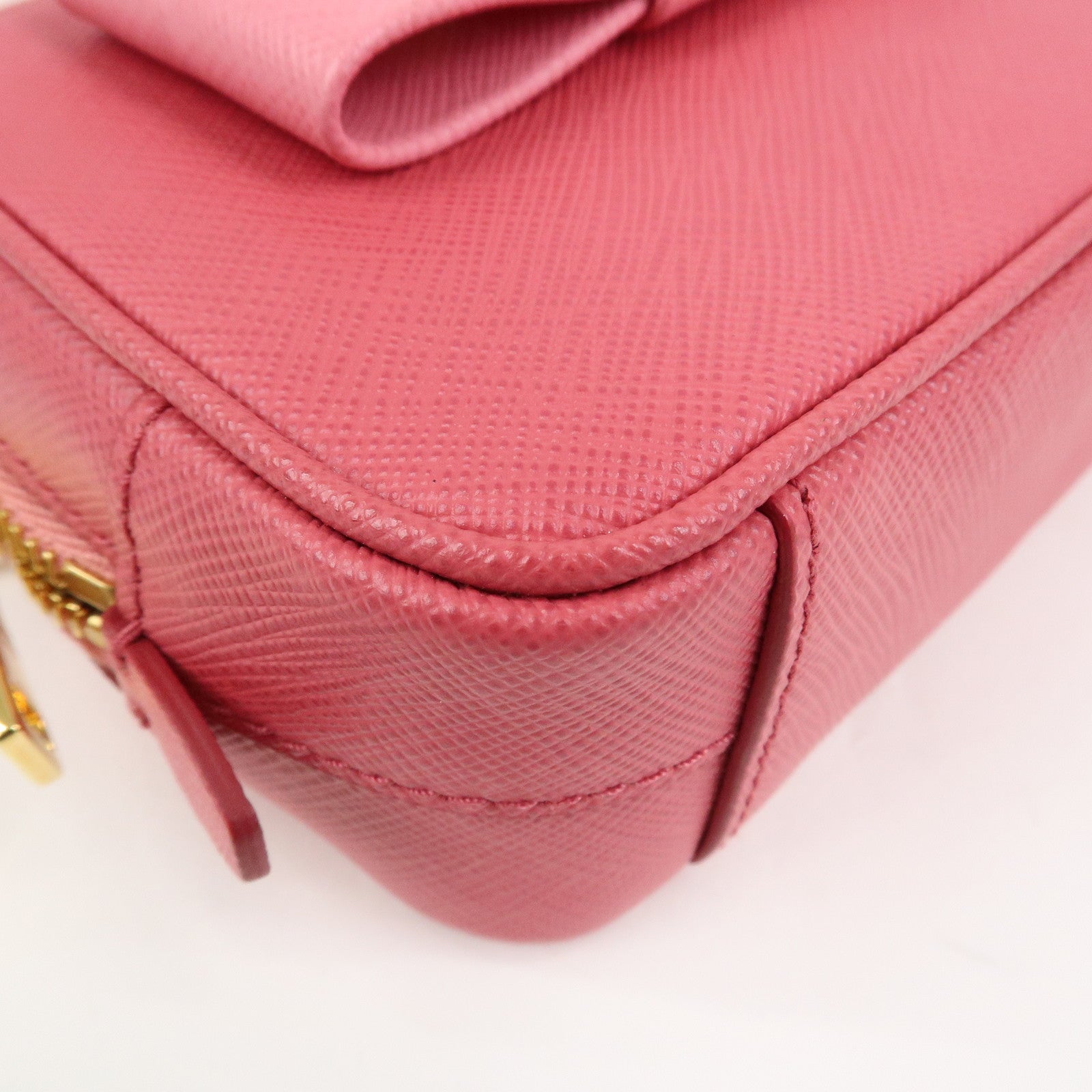 PRADA Saffiano Leather Ribbon Mini Camera Shoulder Bag Pink 1N1674