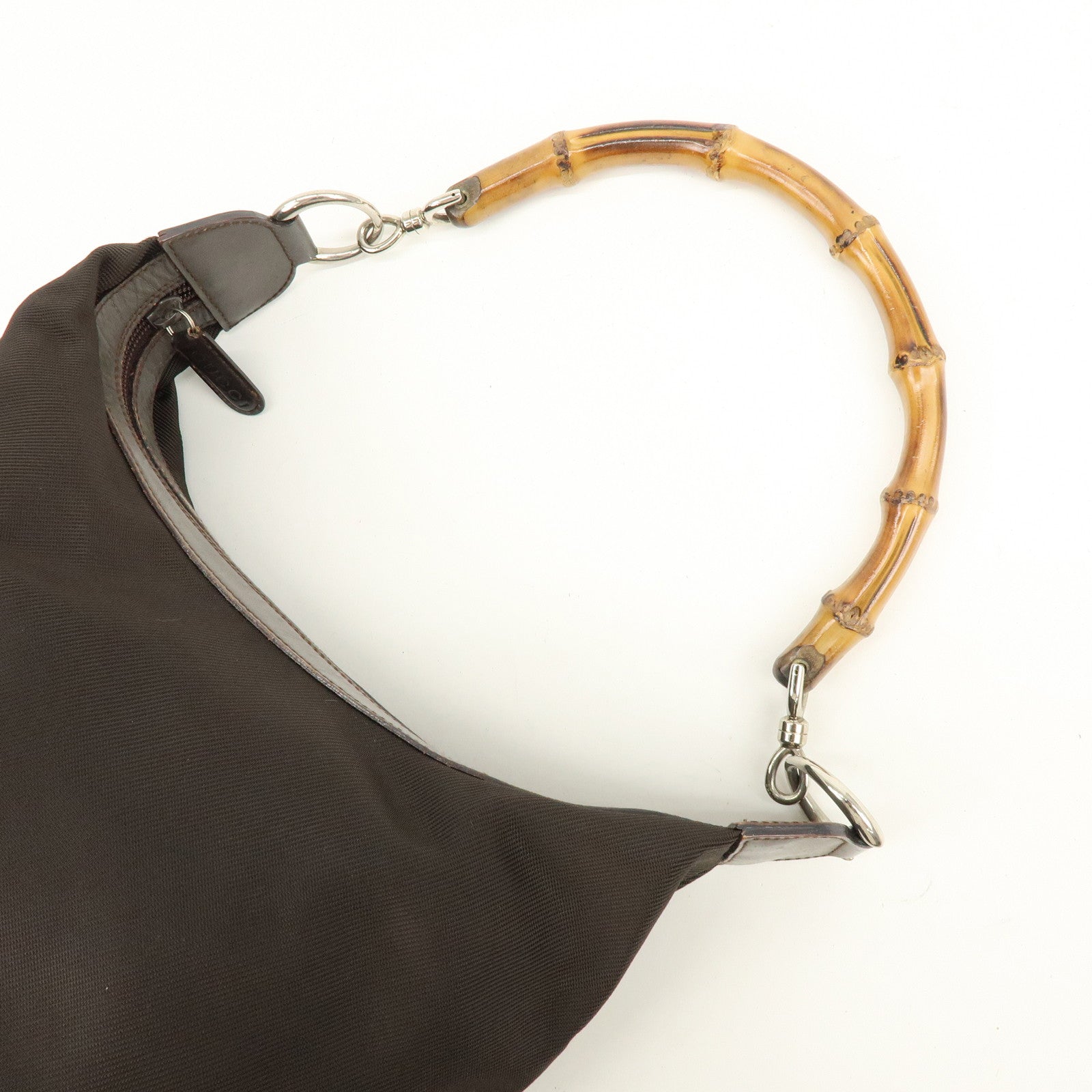GUCCI Bamboo Nylon Leather Shoulder Bag Hand Bag Brown 000・2214