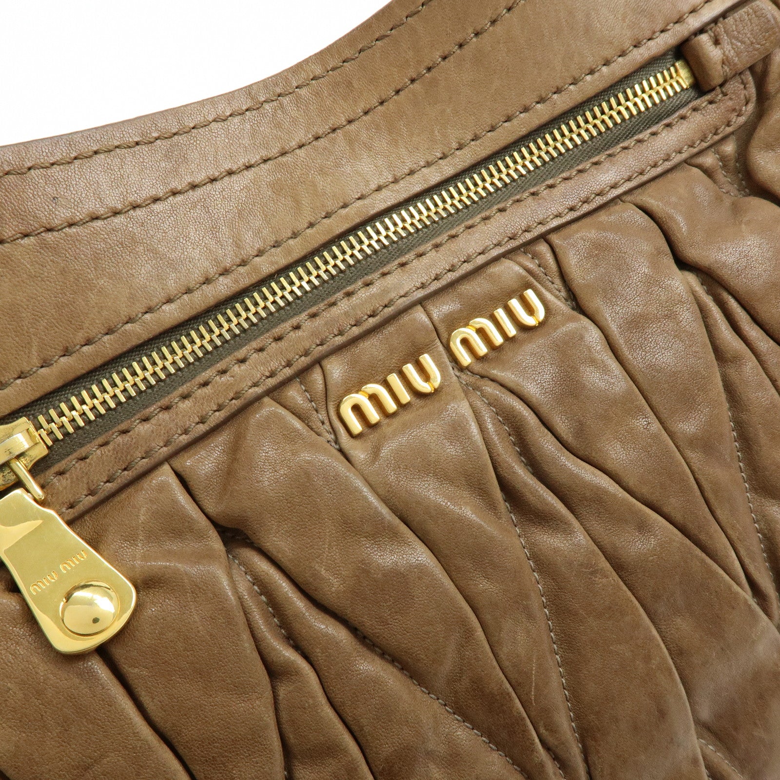MIU MIU Matelasse Leather 2Way Bag Hand Bag Shoulder Bag Brown