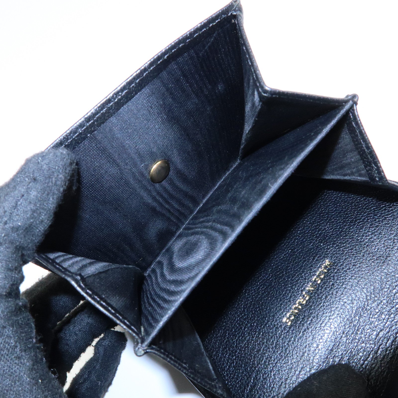 CHANEL COCO Mark Lamb Skin Tri-fold Compact Wallet Black A13456