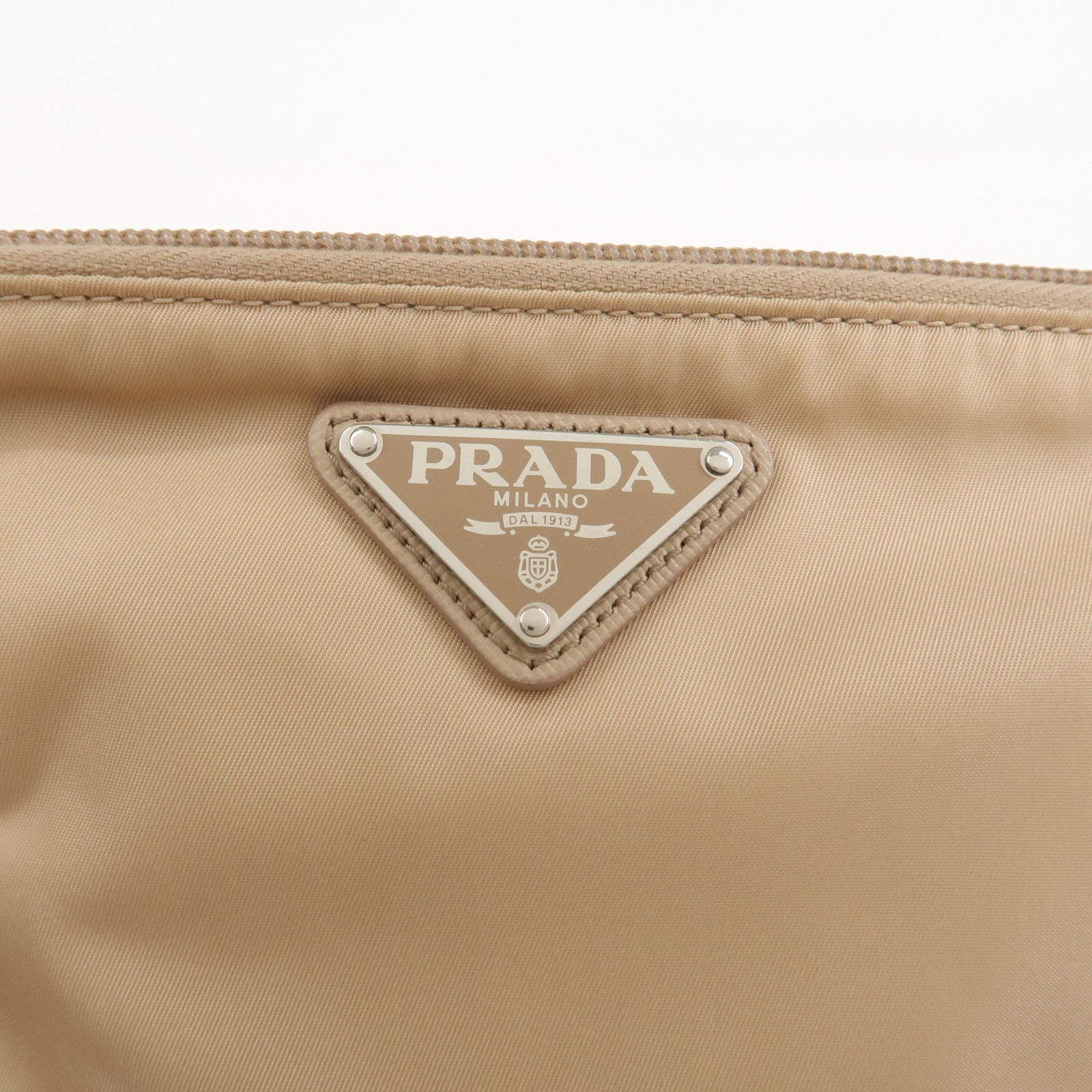 PRADA Triangle Logo TESSUTO Hand Bag Pouch Beige 1NH545