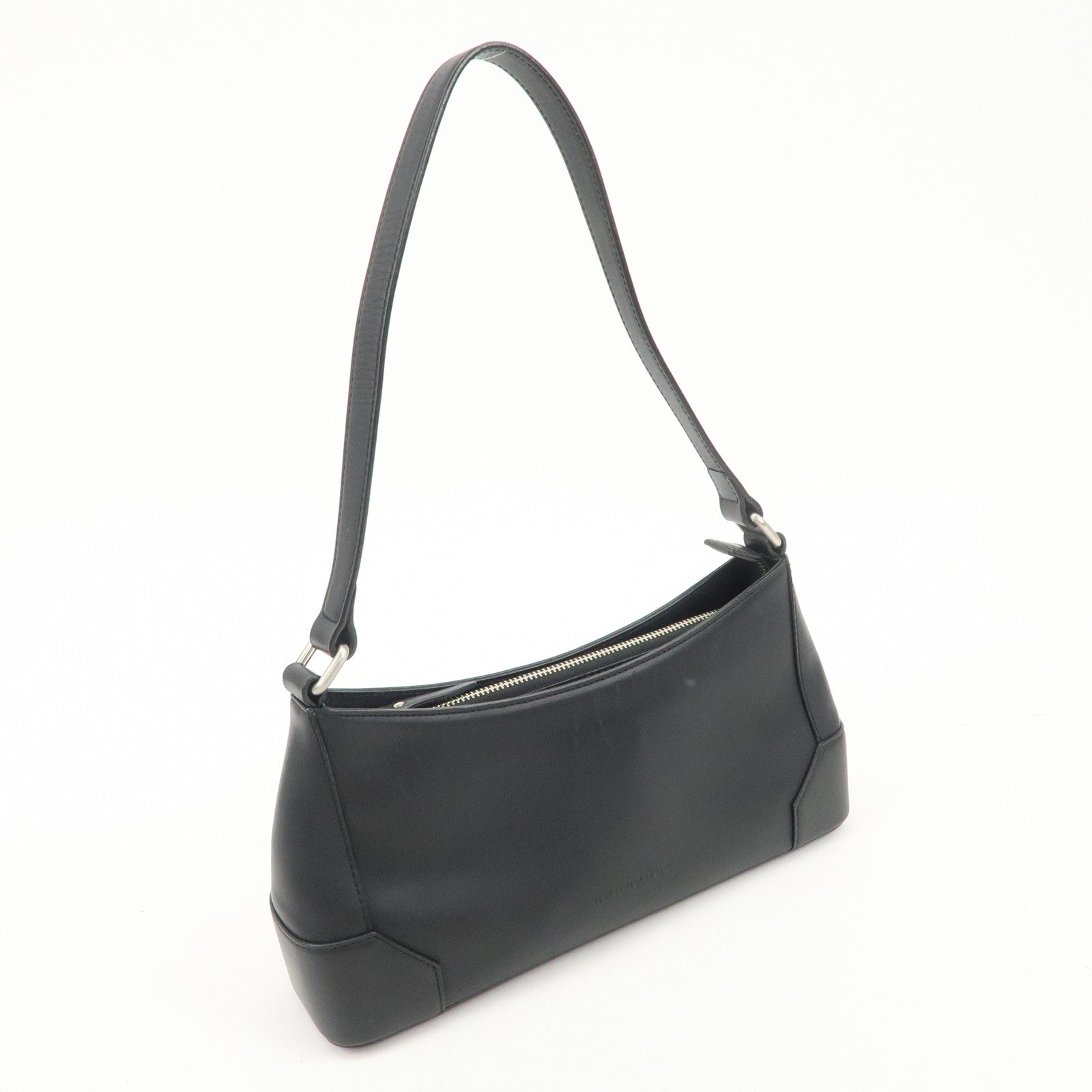 BUBERRY Logo Leather Shoulder Bag Hand Bag Black Used