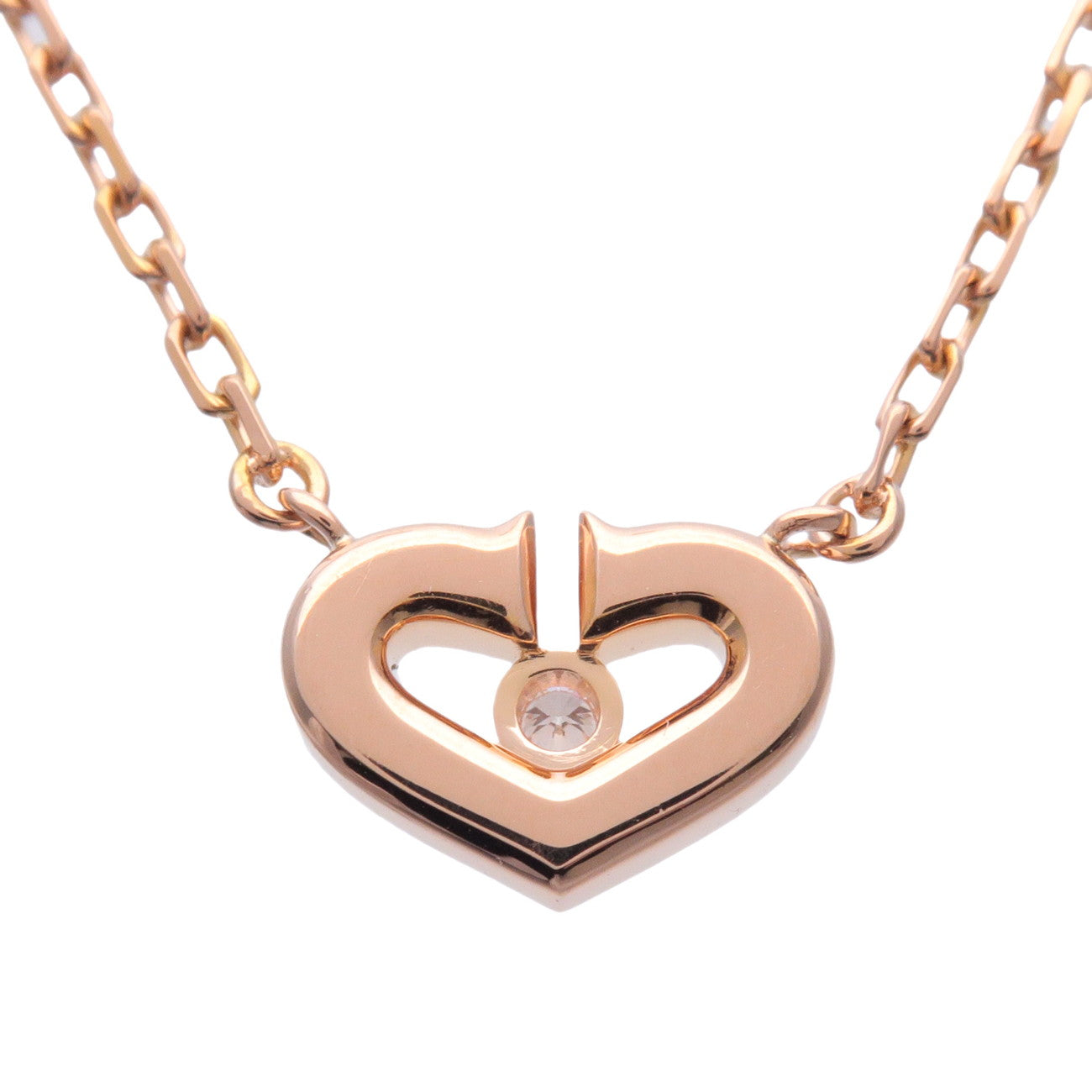 Cartier C Heart 1P Diamond Necklace K18 750PG Rose Gold