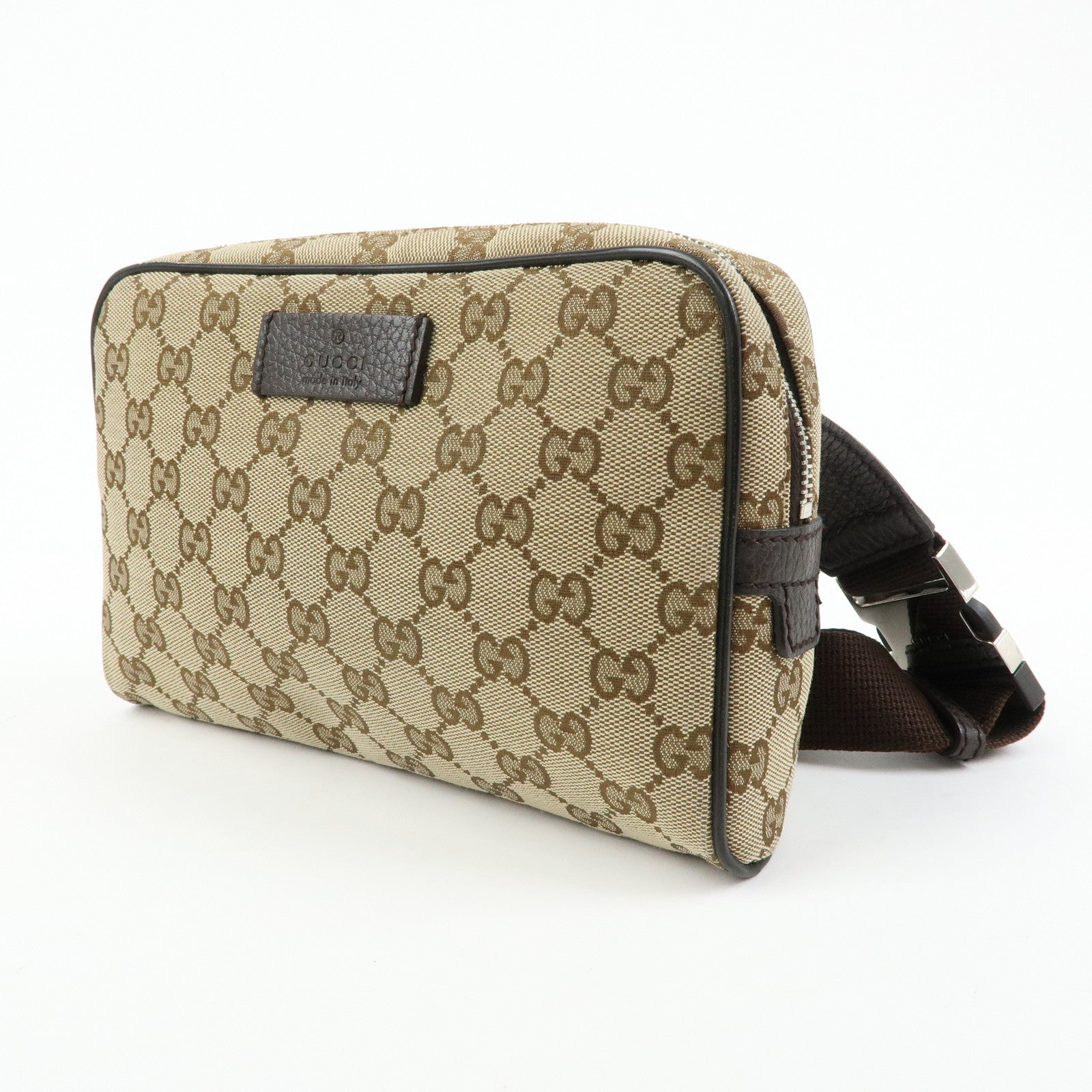 GUCCI GG Canvas Leather Waist Pouch Body Bag Beige Brown 449174