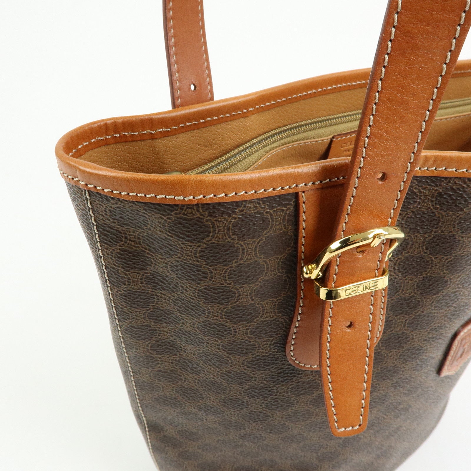 CELINE Macadam PVC Leather Tote Bag Hand Bag Shoulder Bag Brown