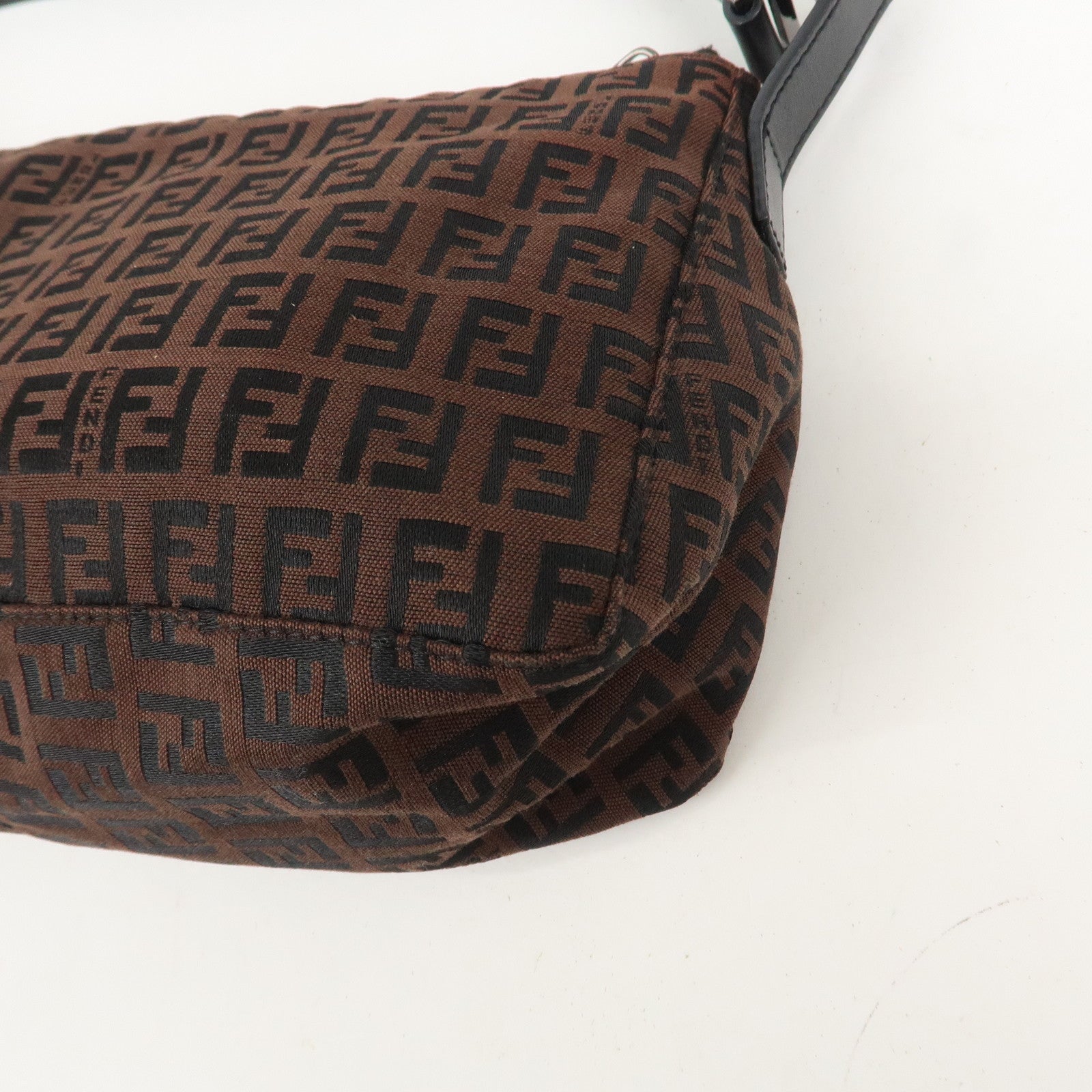 FENDI Zucchino Canvas Leather Shoulder Bag Hand Bag Brown 8BR444