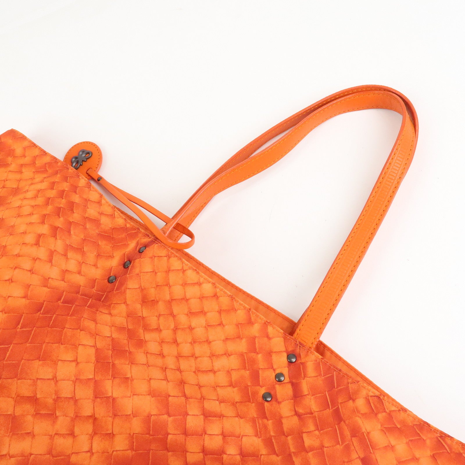 BOTTEGA VENETA Intrecciato Lujon Nylon Leather Tote Bag Orange Used