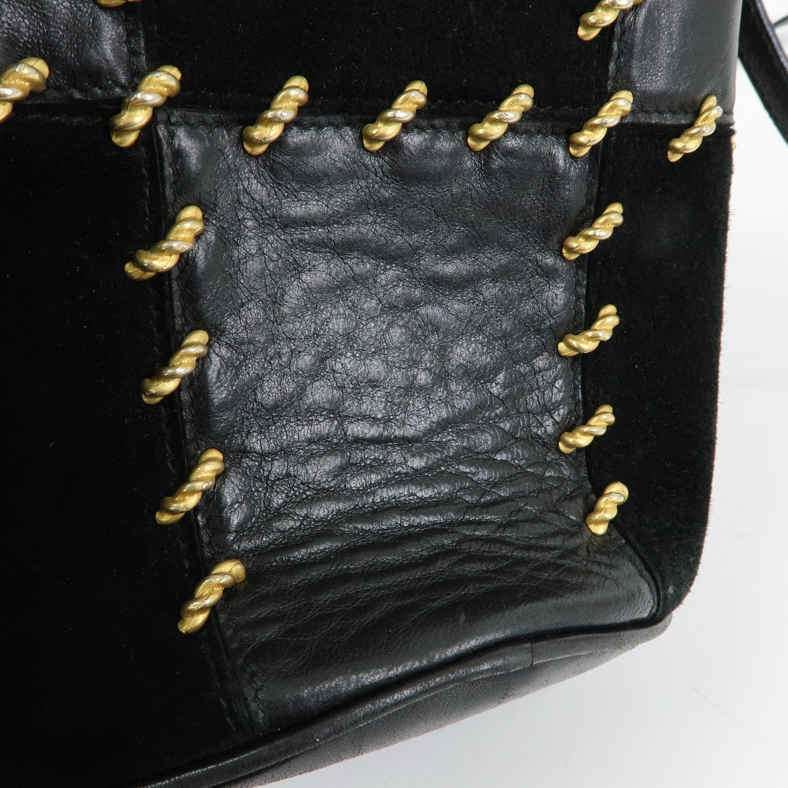 Ferragamo Leather Suede Shoulder Bag Crossbody Bag Black