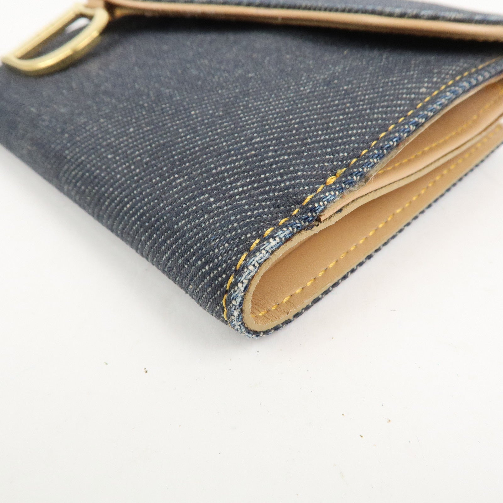 Christian Dior Saddle Denim Leather Compact Wallet Indigo Blue