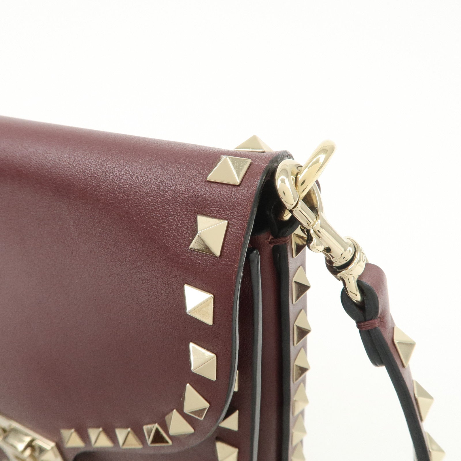 VALENTINO Rock Studs Leather Shoulder Bag Hand Bag Brown