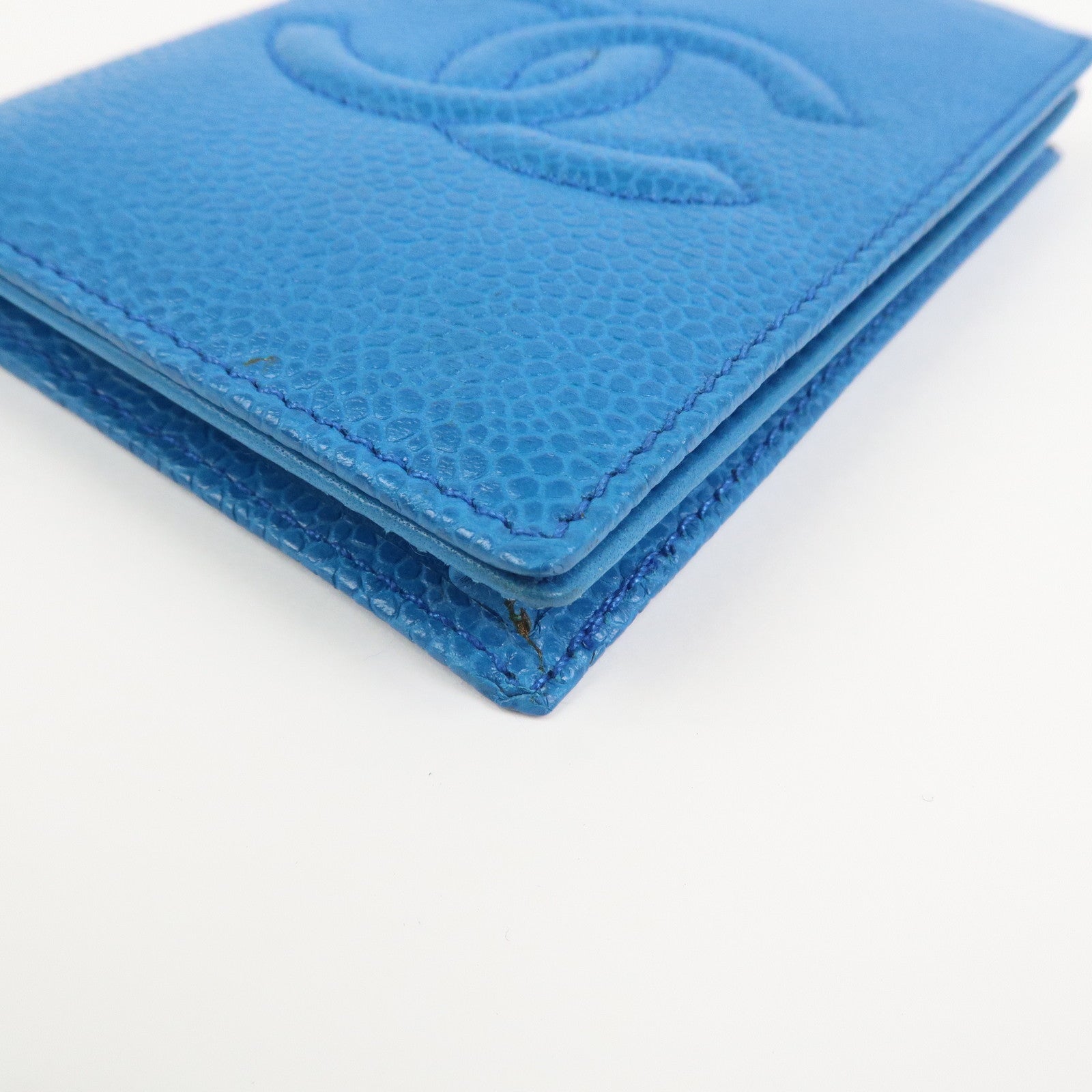 CHANEL COCO Mark Caviarskin Card Case Card Holder Blue