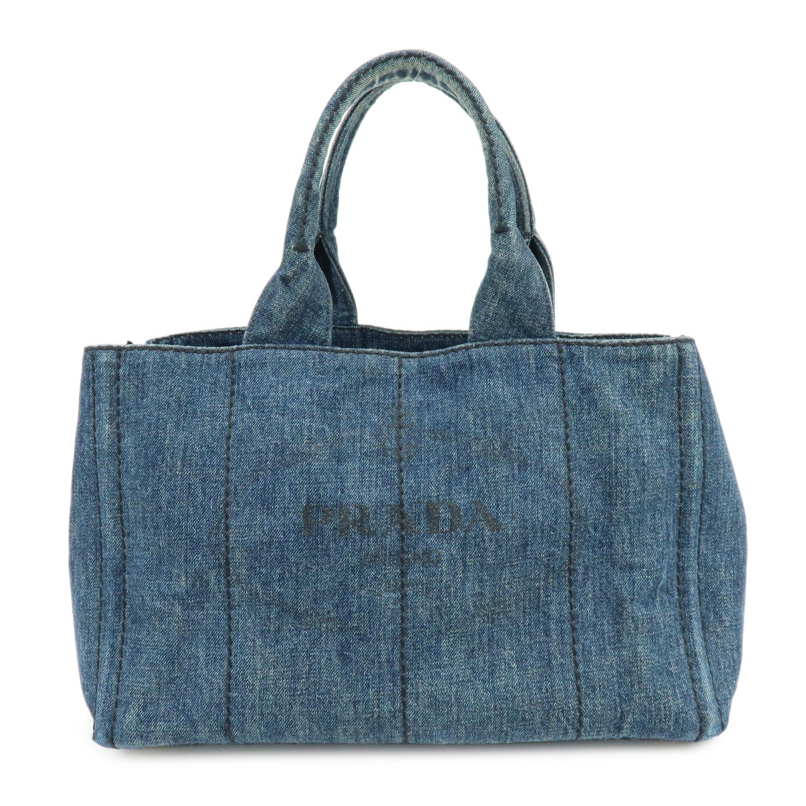 PRADA Triangle Logo Canapa Denim Tote Bag Hand Bag Denim Blue Authentic Used F/S