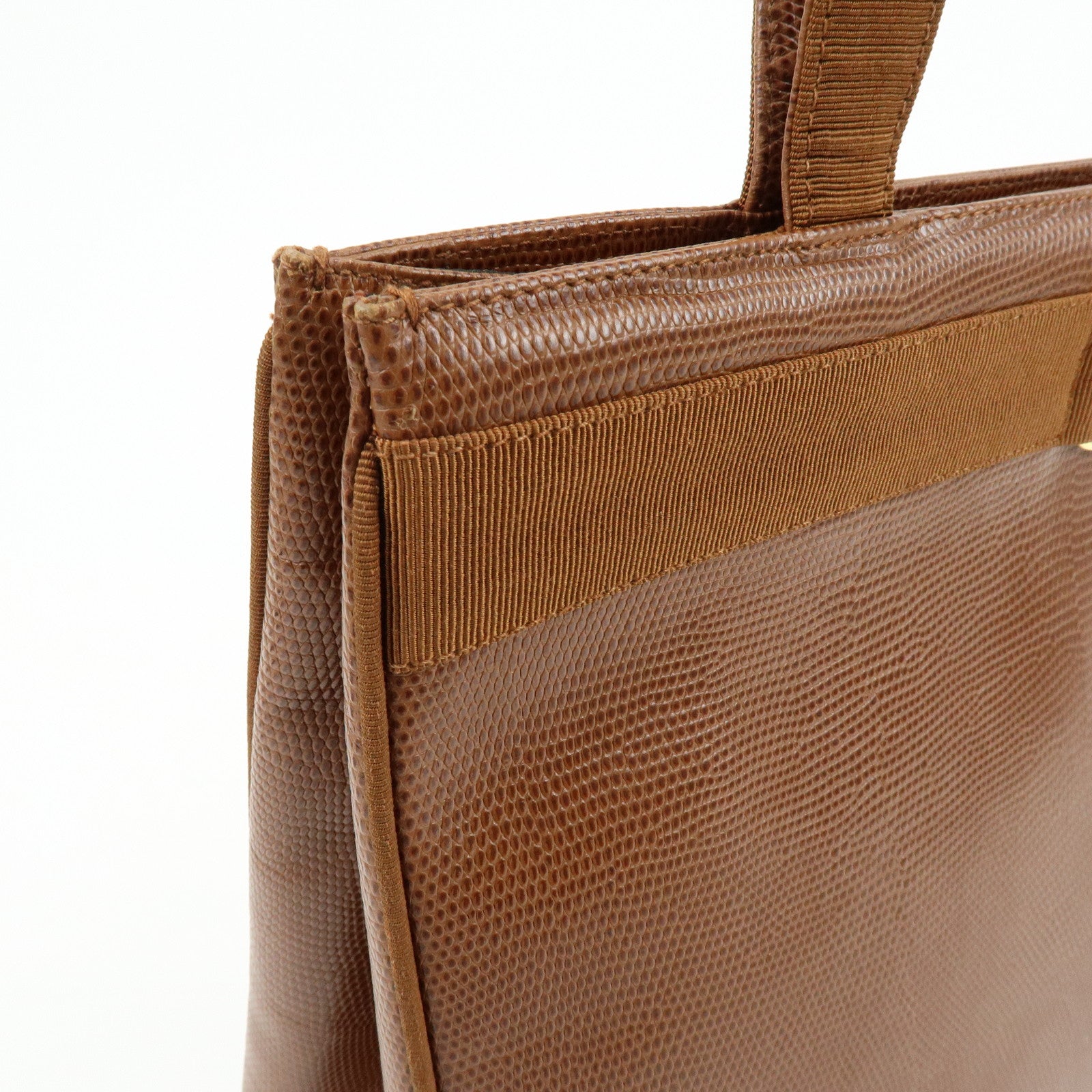 Ferragamo Vara Embossed Leather Tote Bag Shoulder Bag Brown