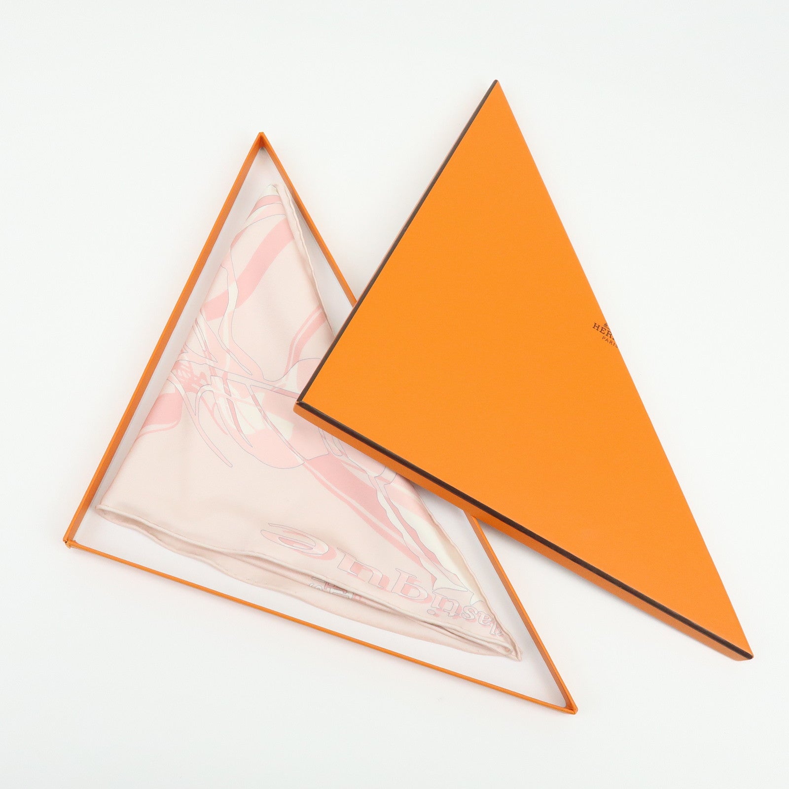 HERMES Silk 100% Triangle Scarf CALECHE ELASTIQUE Light Pink
