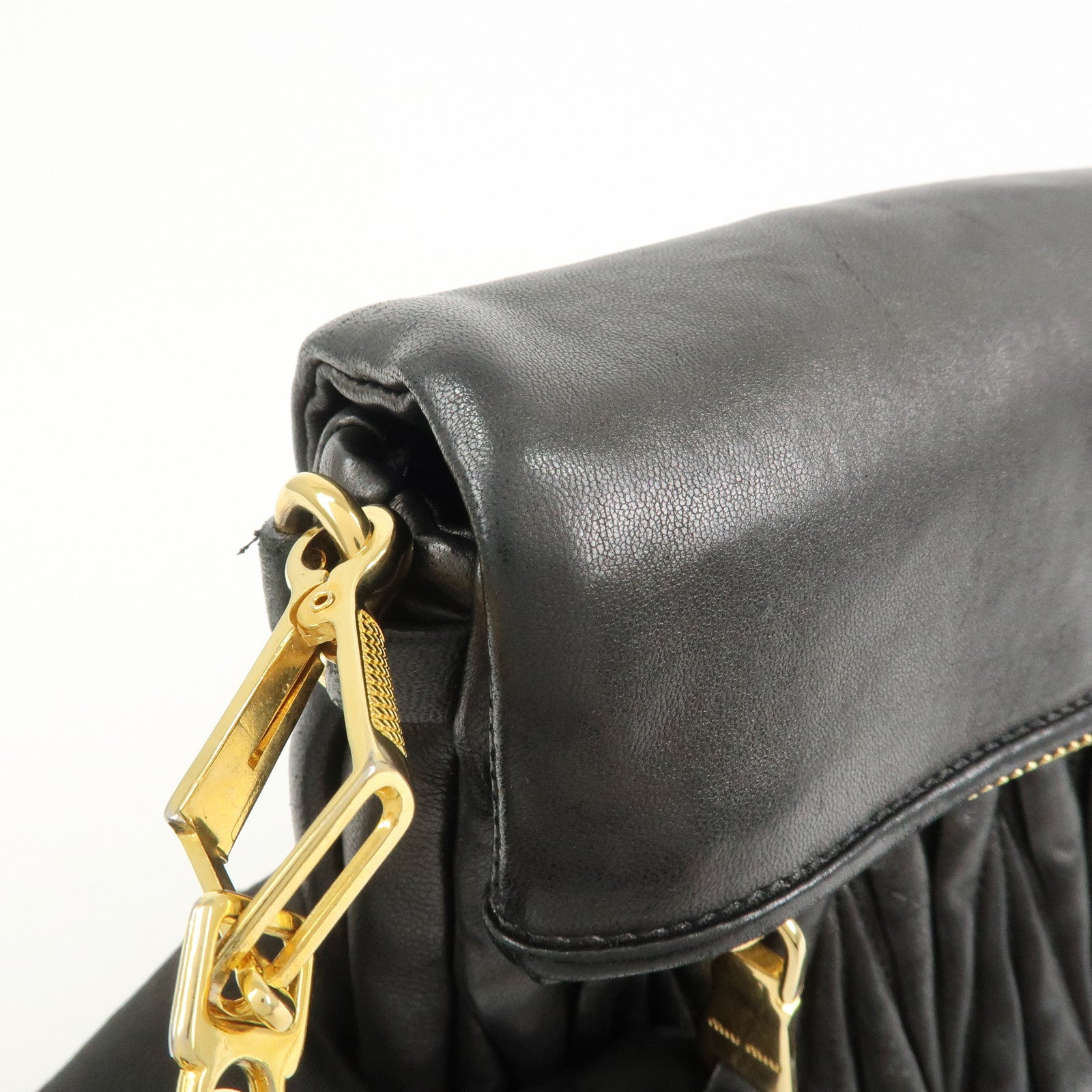 MIU MIU Matelasse Logo Leather Shoulder Bag Black RP0385