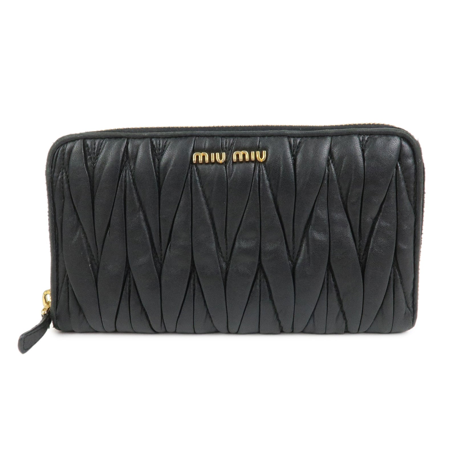 MIU MIU Matelasse Nappa Leather Zippy Long Wallet Black