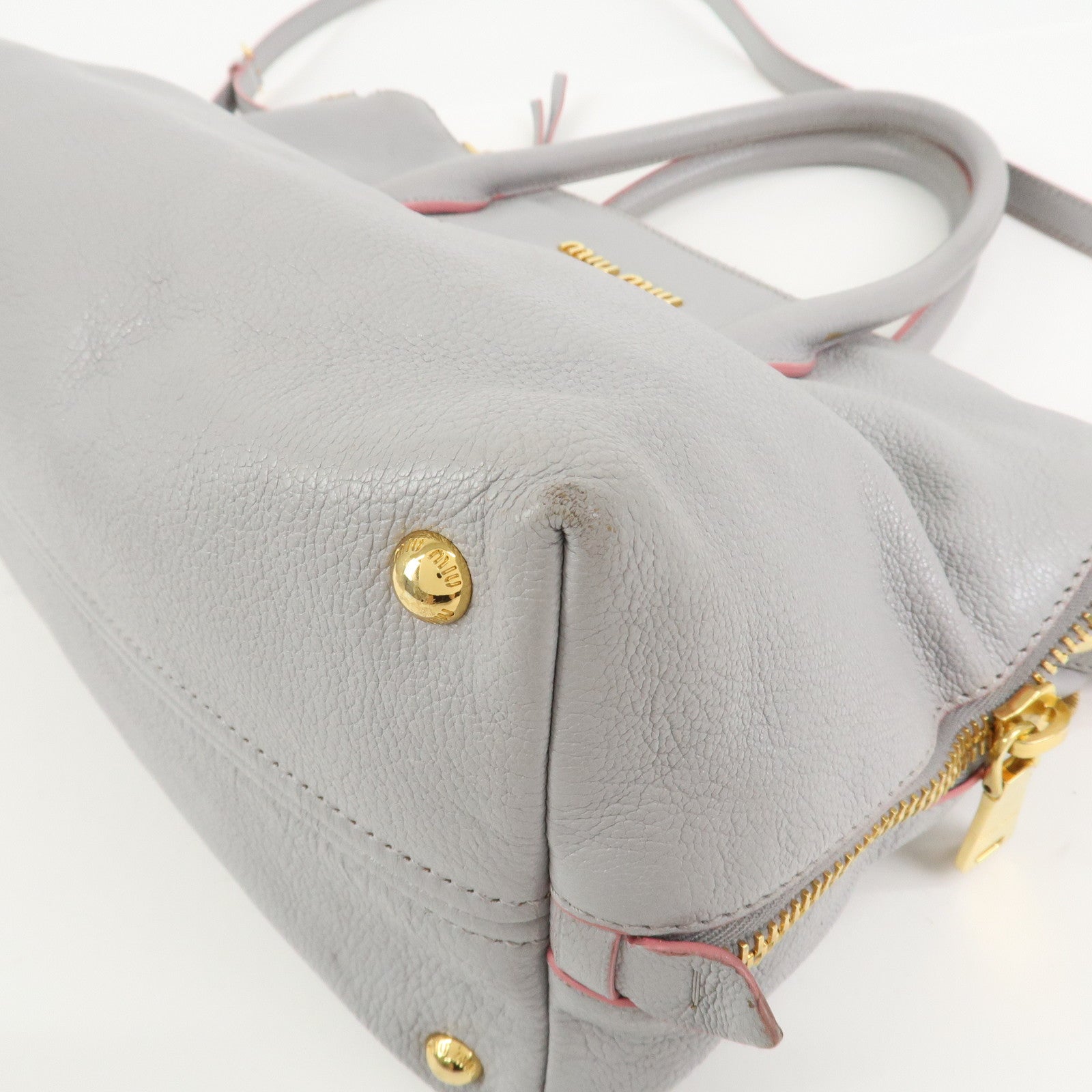 MIU MIU Madras Logo Leather 2WAY Bag Shoulder Bag Hand Bag 5BB016