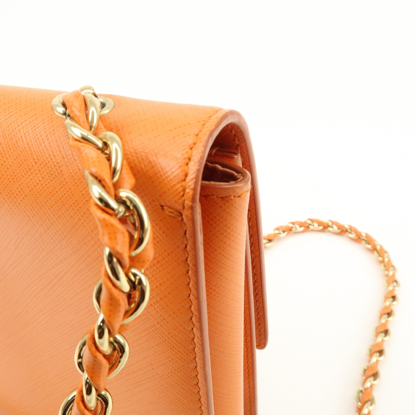 Ferragamo Vara Ribbon Leather Chain Shoulder Bag Hand Bag Orange