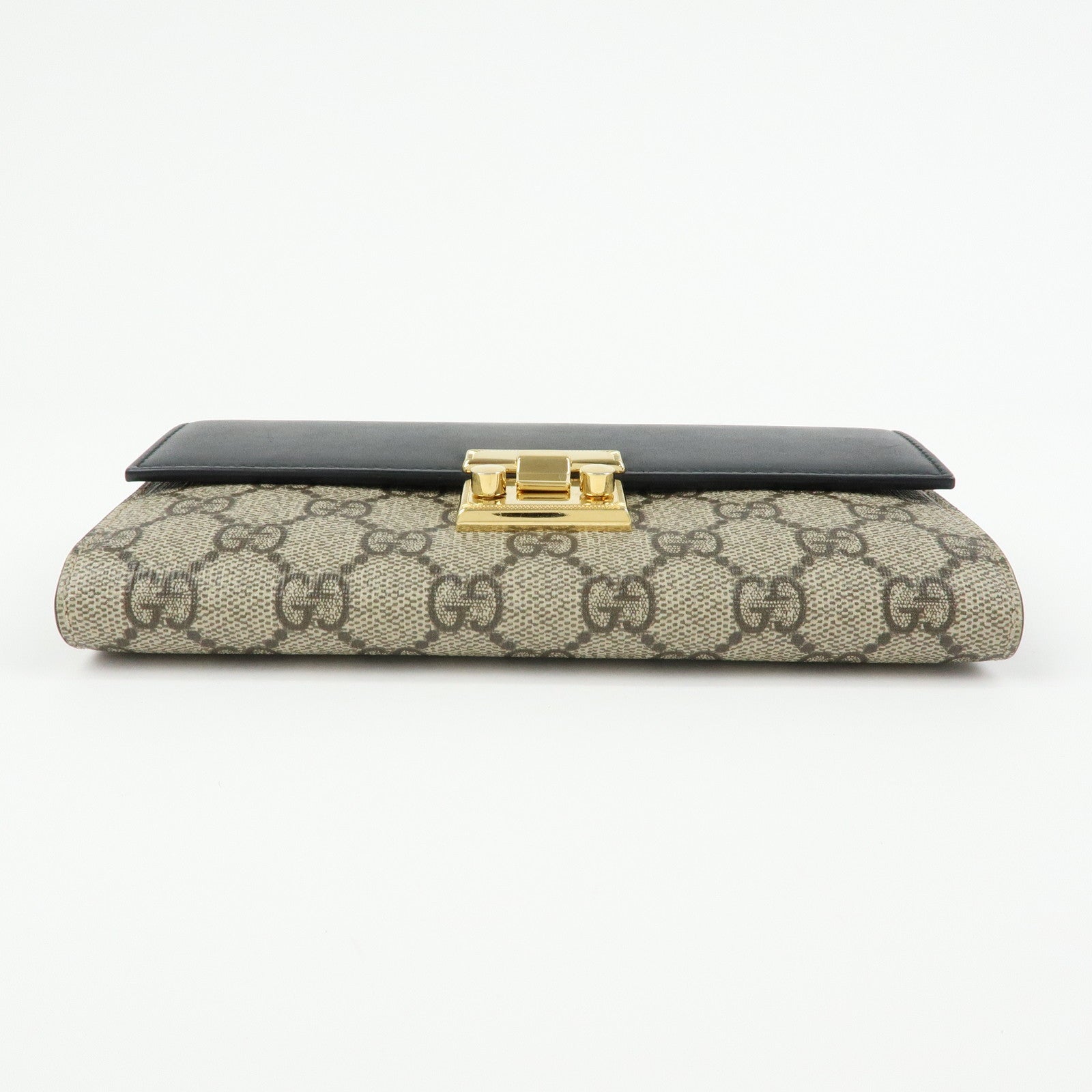 GUCCI GG Supreme Leather Chain Long Wallet WOC Beige Black 453506