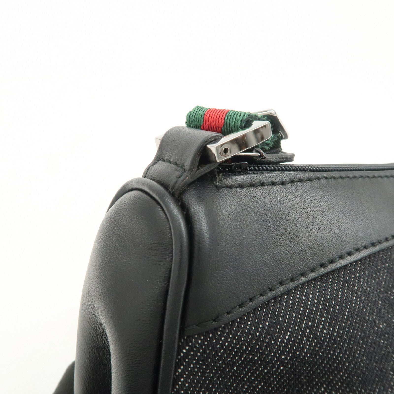 GUCCI Sherry Leather Denim Accessory Pouch Hand Bag Black 92820