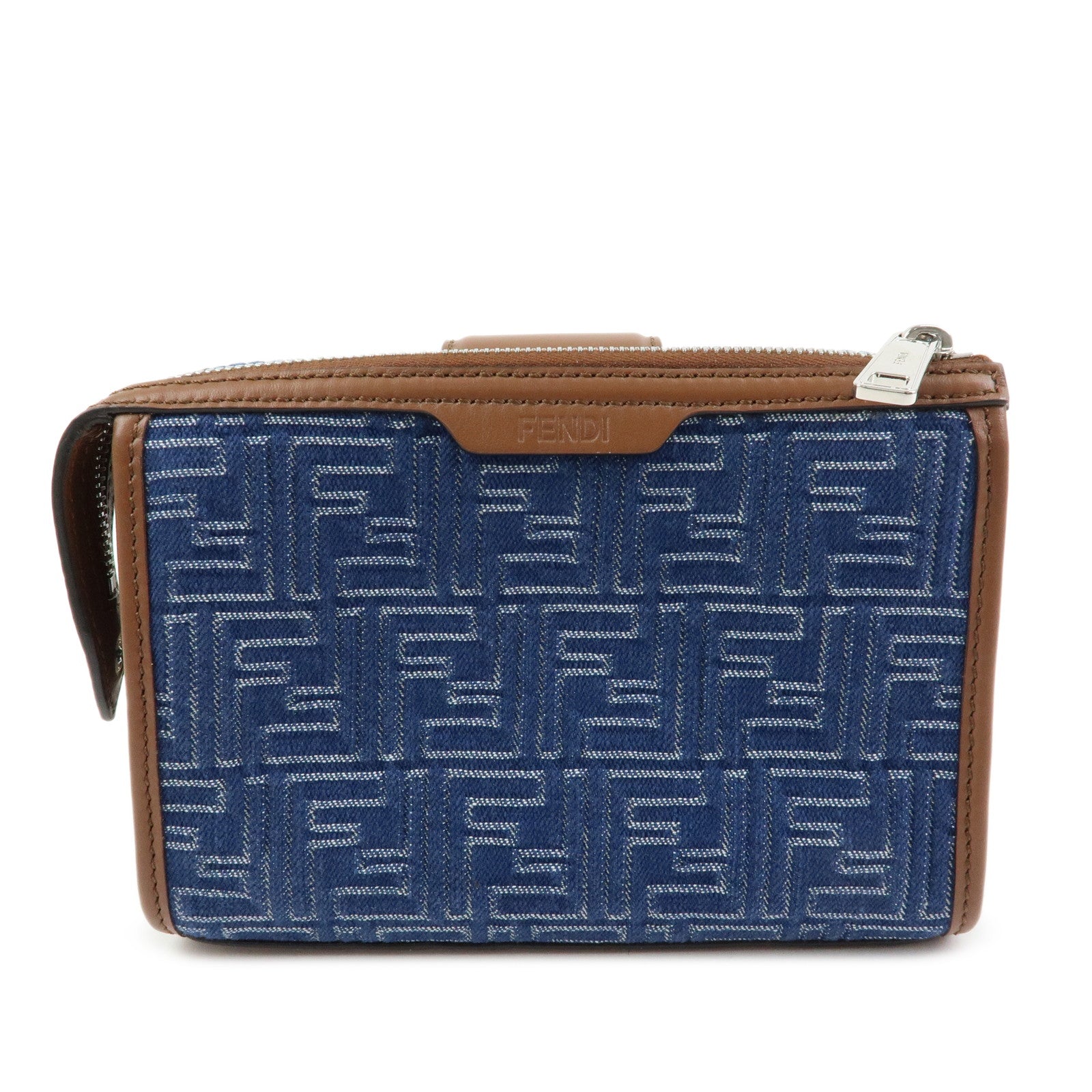 FENDI Zucca Canvas Leather Shoulder Bag Double Bucket Blue 7VA649