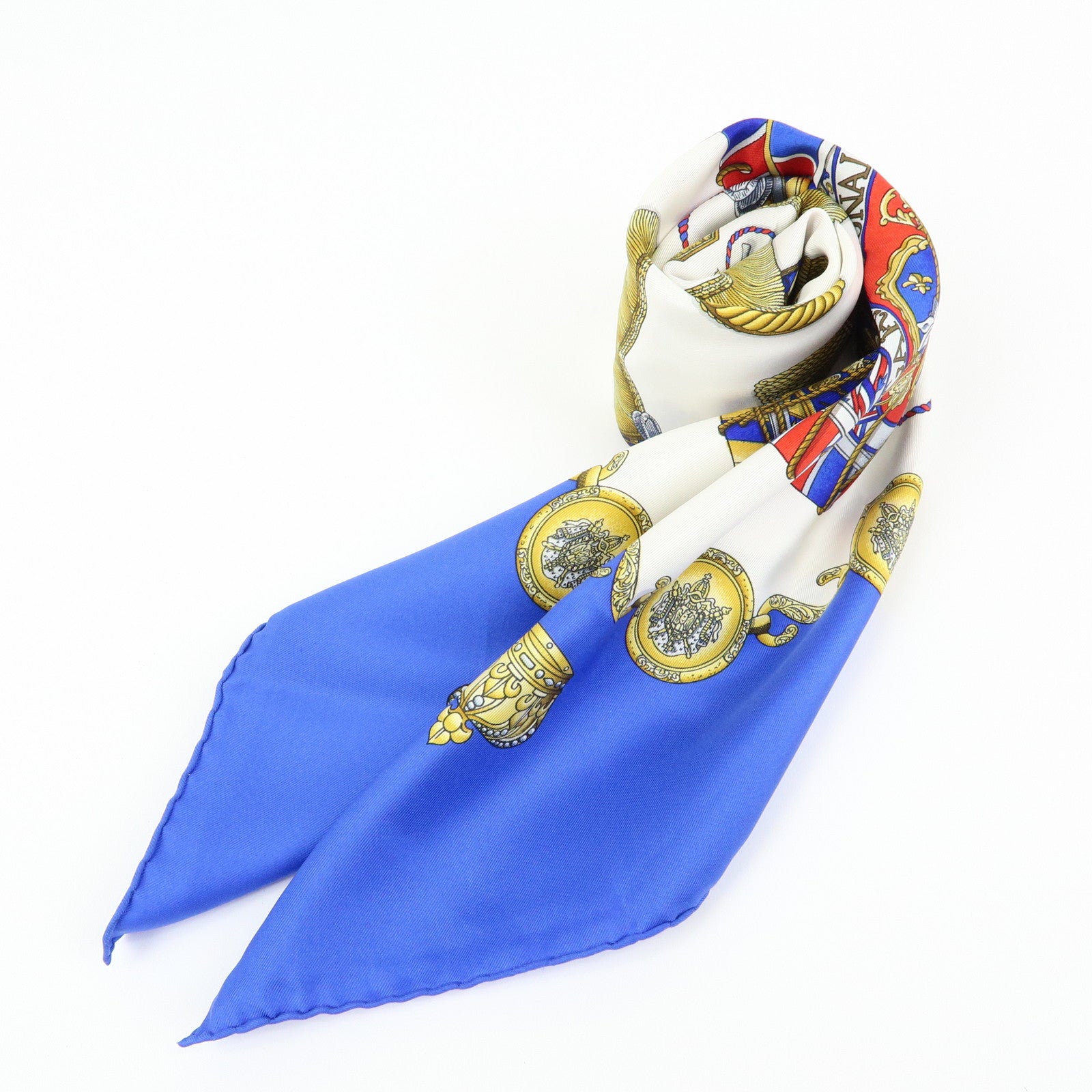 HERMES Carre 90 Silk 100% Scarf LES TAMBOURS Drum Print Navy Gold