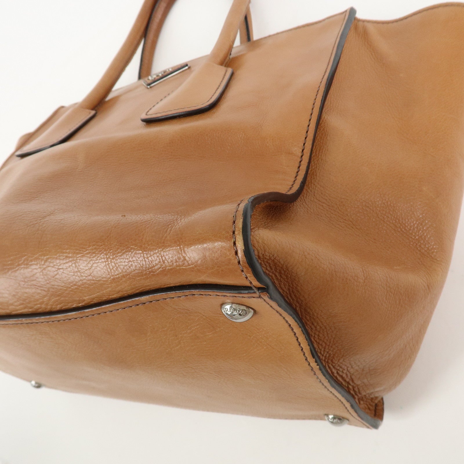 PRADA Triangle Logo Leather 2Way Hand Bag Shoulder Bag Brown BN2619