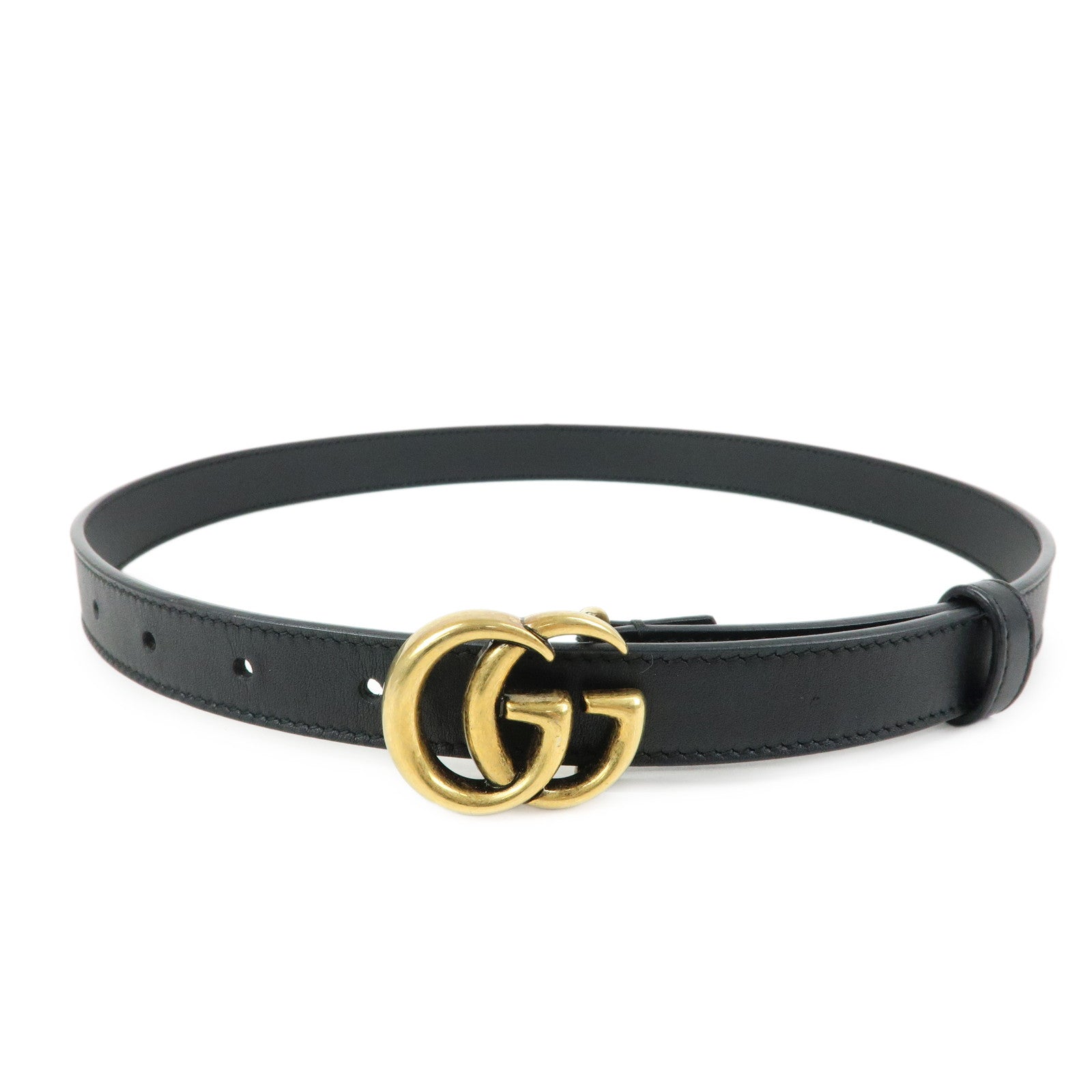 GUCCI Marmont Double G Leather Slim Belt 65・26 Black 409417