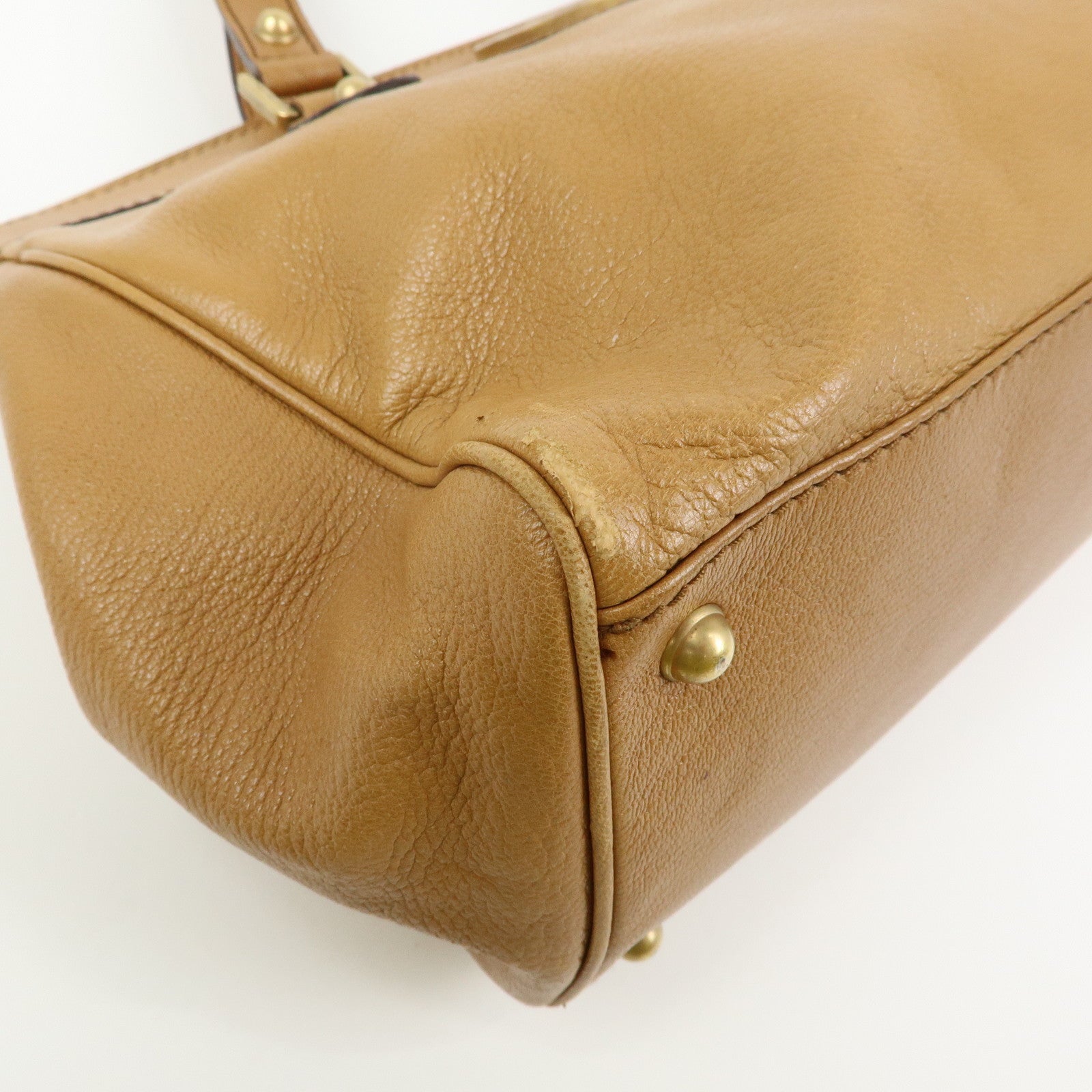 GUCCI Interlocking G Leather Blondie Studs Hand Bag Brown 121551