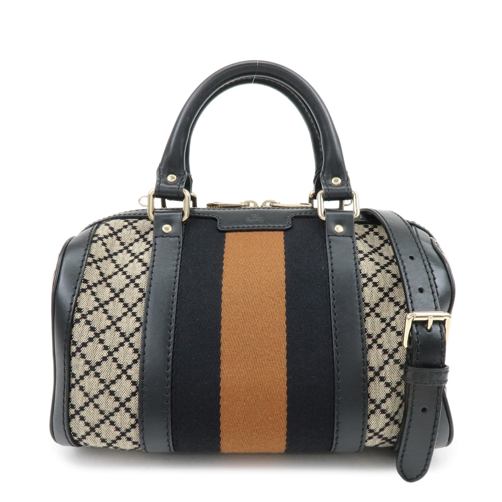 GUCCI Diamante Sherry Canvas Leather 2Way Boston Bag Beige 269876