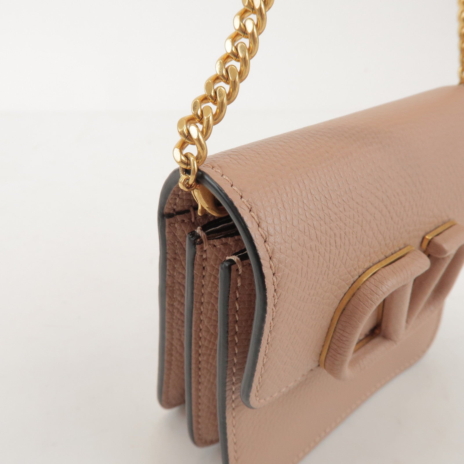 VALENTINO V Sling Leather Shoulder Bag Crossbody Bag Pink Beige