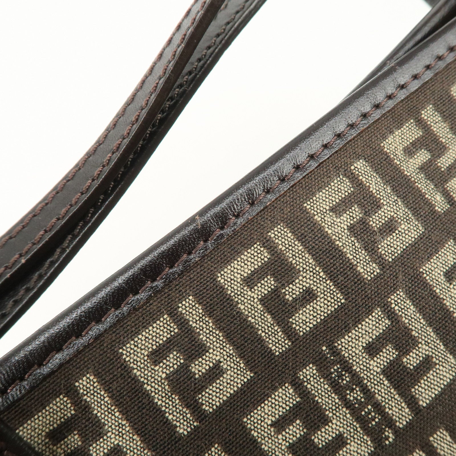 FENDI Zucchino Canvas Leather Tote Bag Beige Brown 8BH104