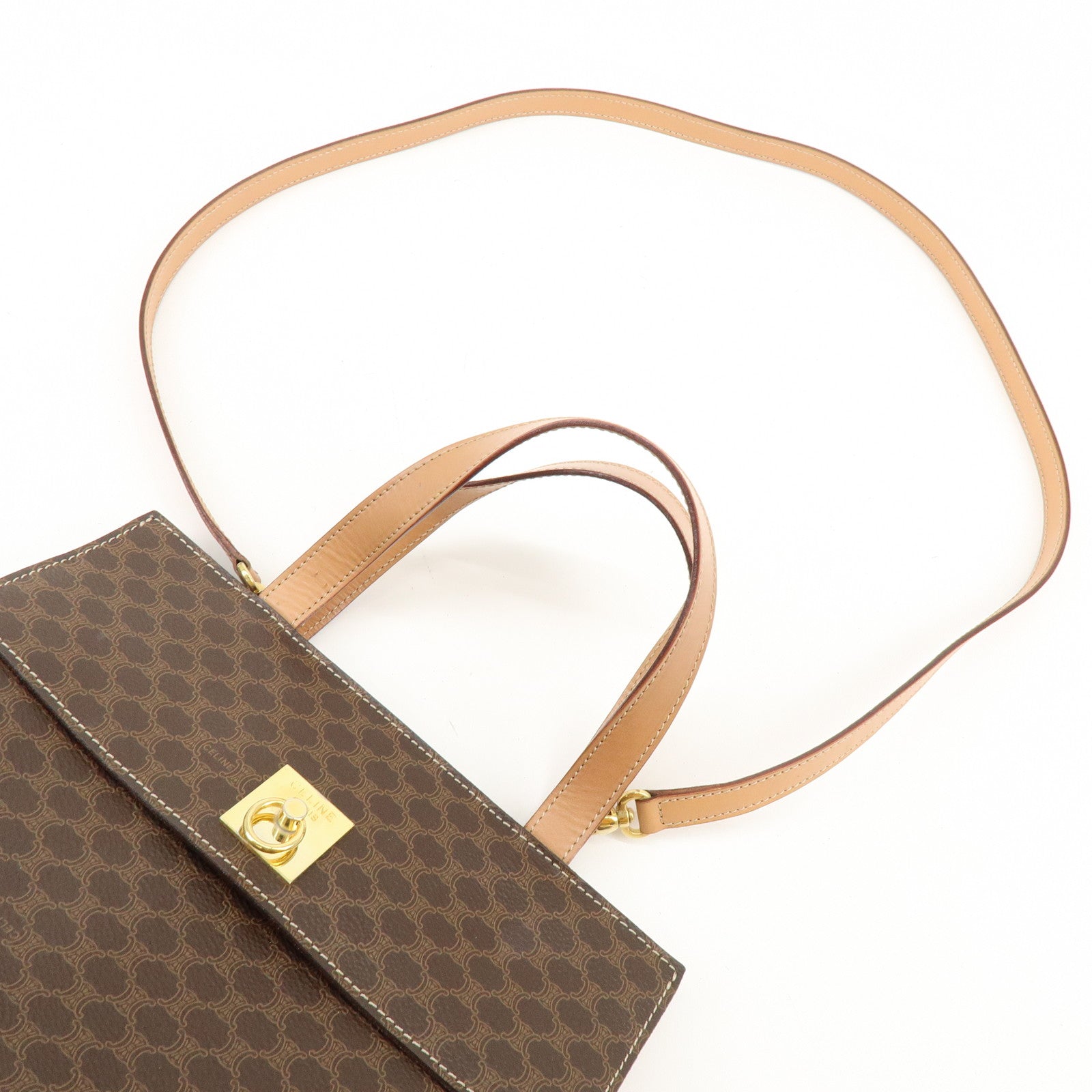 CELINE Macadam PVC Leather 2Way Bag Hand Bag Shoulder Bag Brown