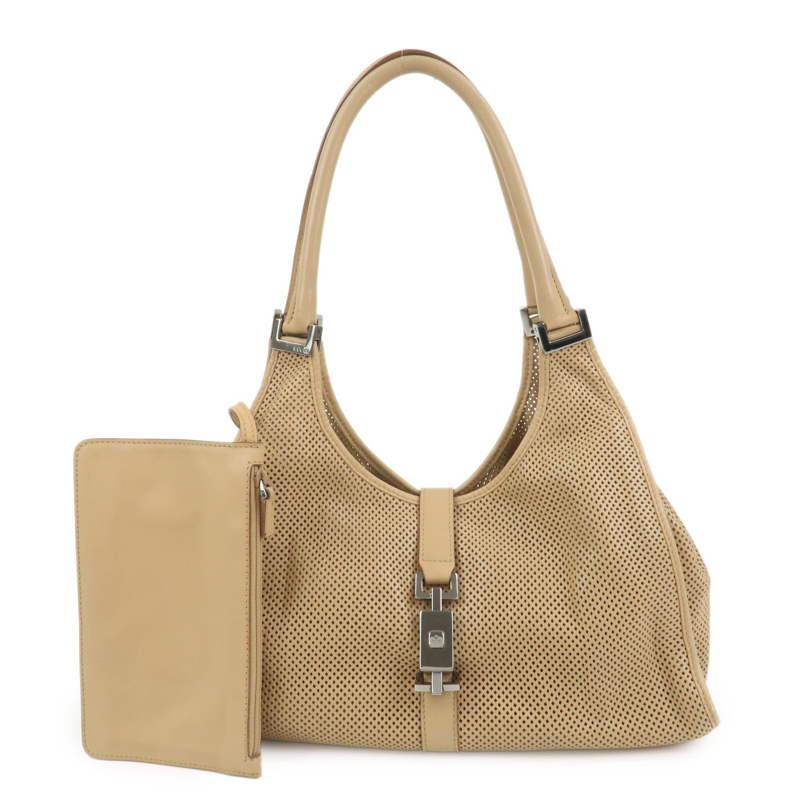 GUCCI Jackie Leather Shoulder Bag Hand Bag Beige 01719