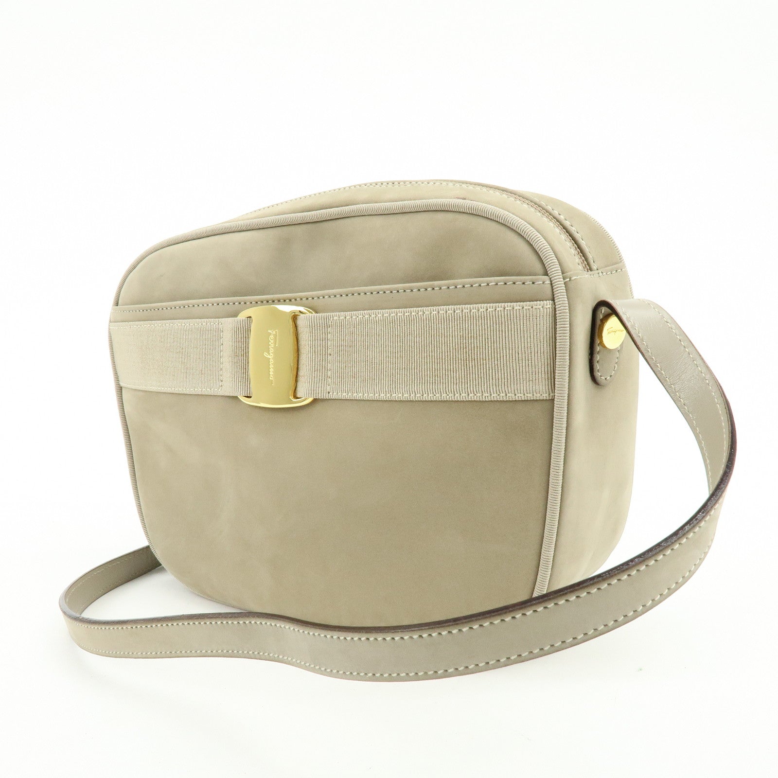 Ferragamo Vara Leather Shoulder Bag Crossbody Bag Greige