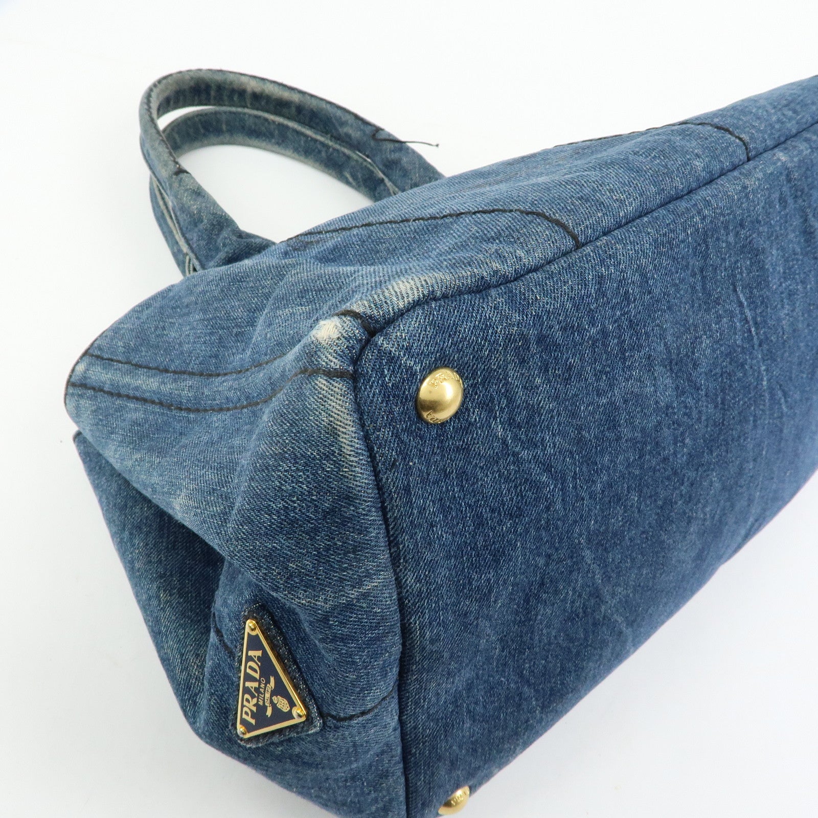 PRADA Logo Canapa Canvas Denim Tote Bag Hand Bag B1877B