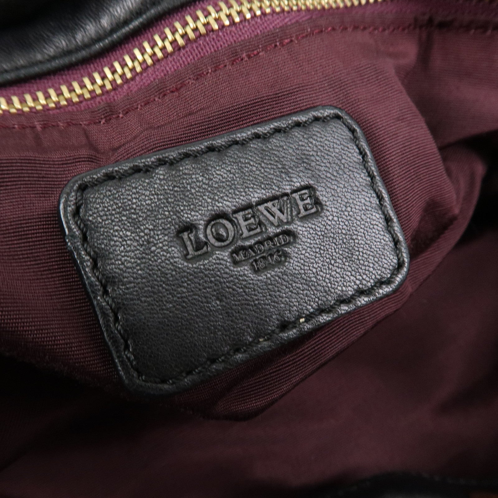 LOEWE Anagram Nappa Leather Hand Bag Drawstring Bag Black