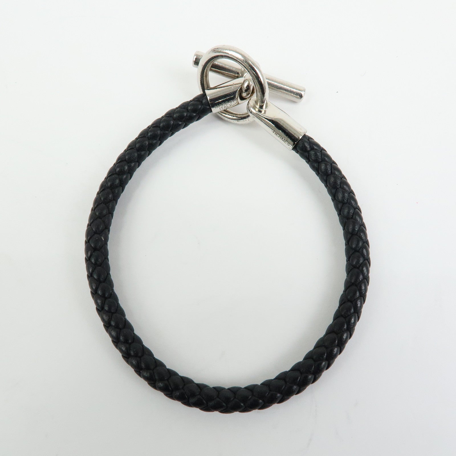 HERMES Glenan H Tresse en Veau Swift Leather Bracelet Black