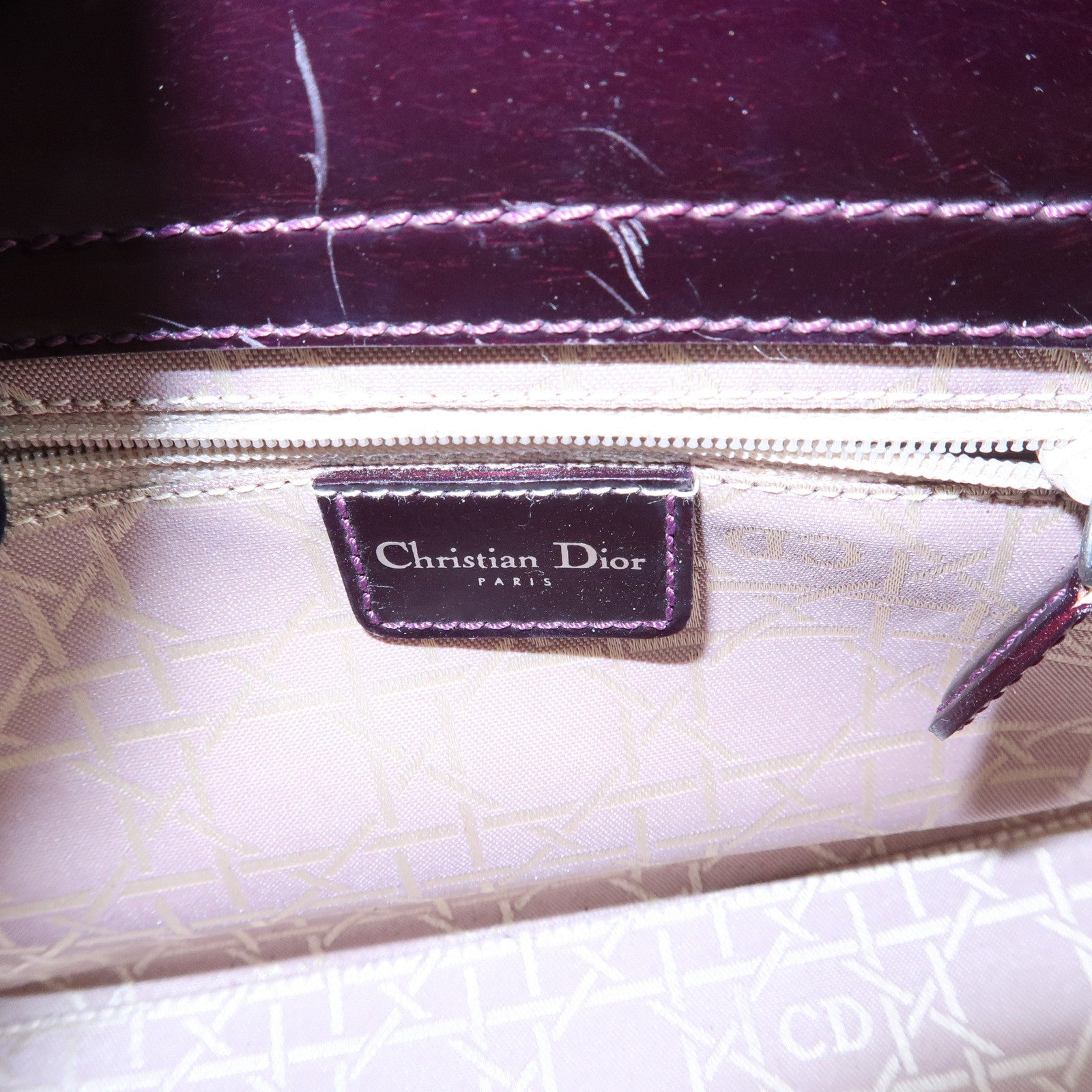 Christian Dior Maris Pearl Patent Leather Tote Bag Hand Bag Purple