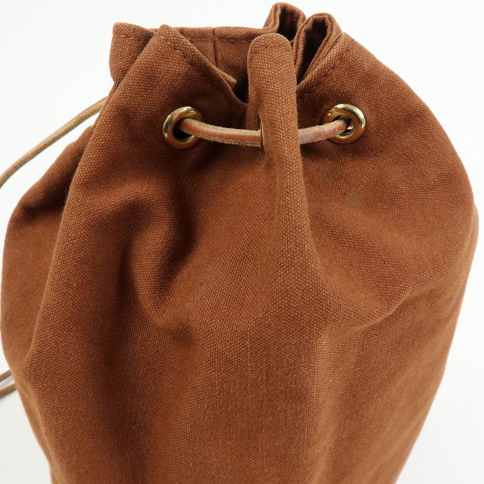HERMES Porochon Mimil PM Canvas Leather Drawstring Backpack Brown