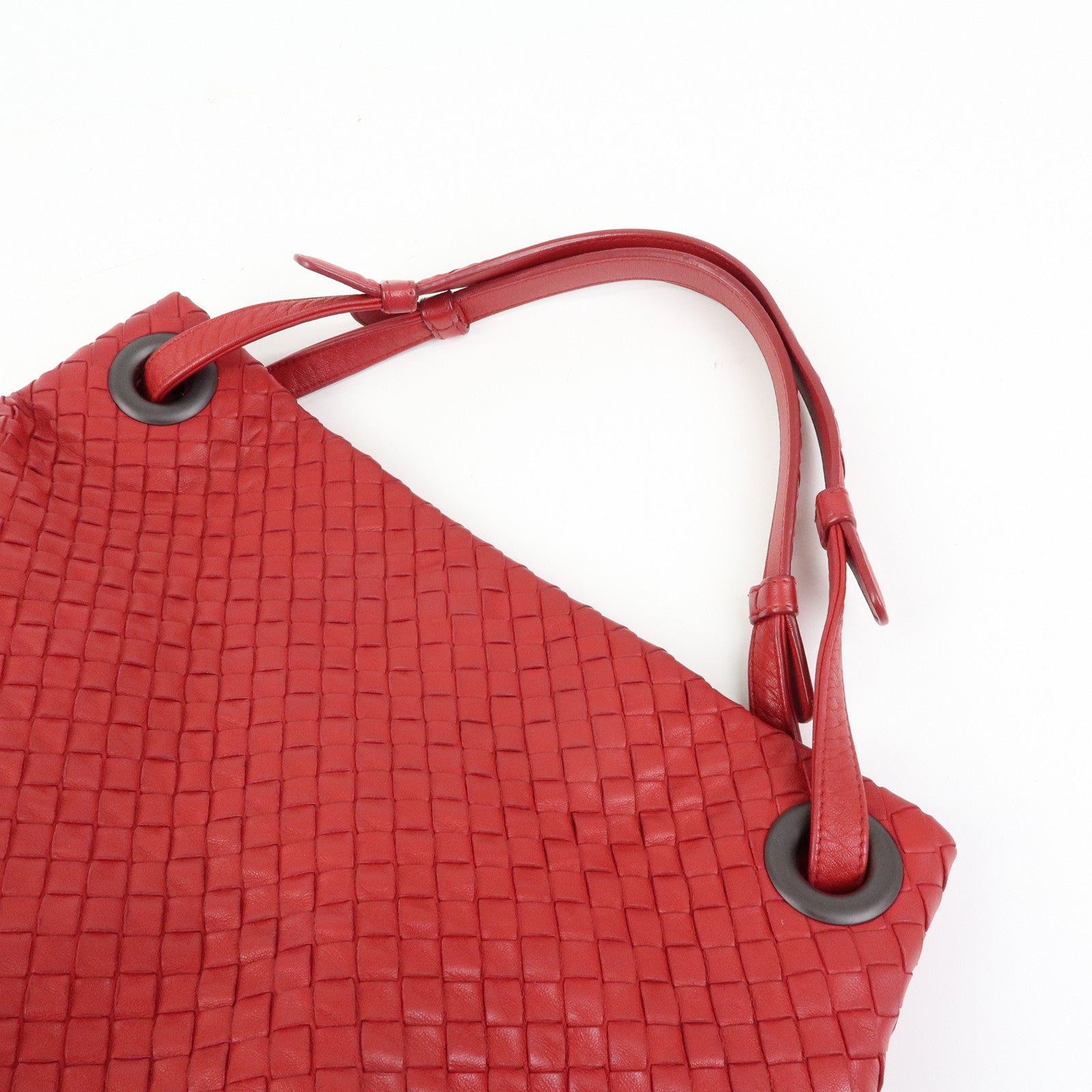 BOTTEGA VENETA Intrecciato Leather Shoulder Bag Hand Bag Red