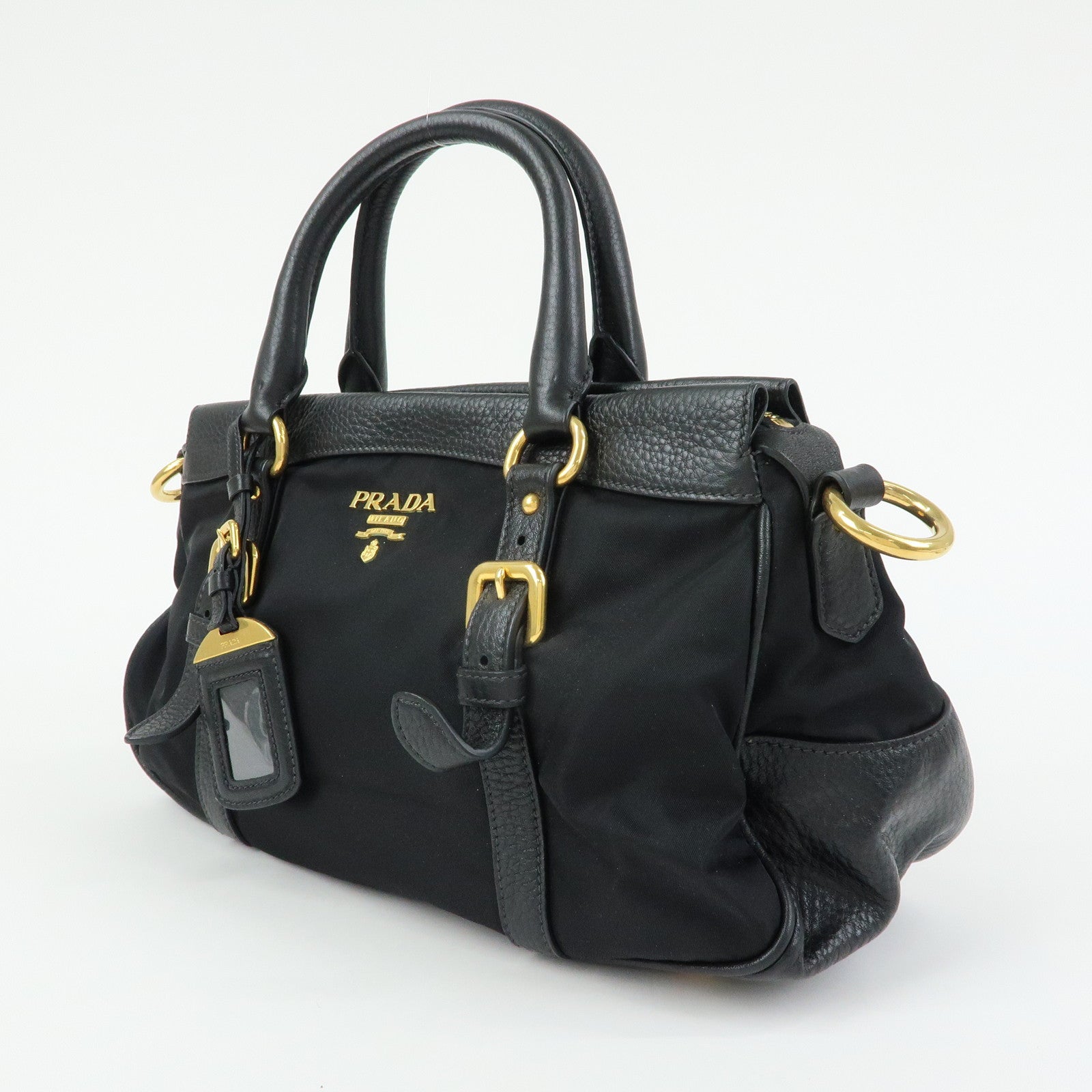 PRADA Nylon Leather 2Way Bag Hand Bag Shoulder Bag Black BT2032