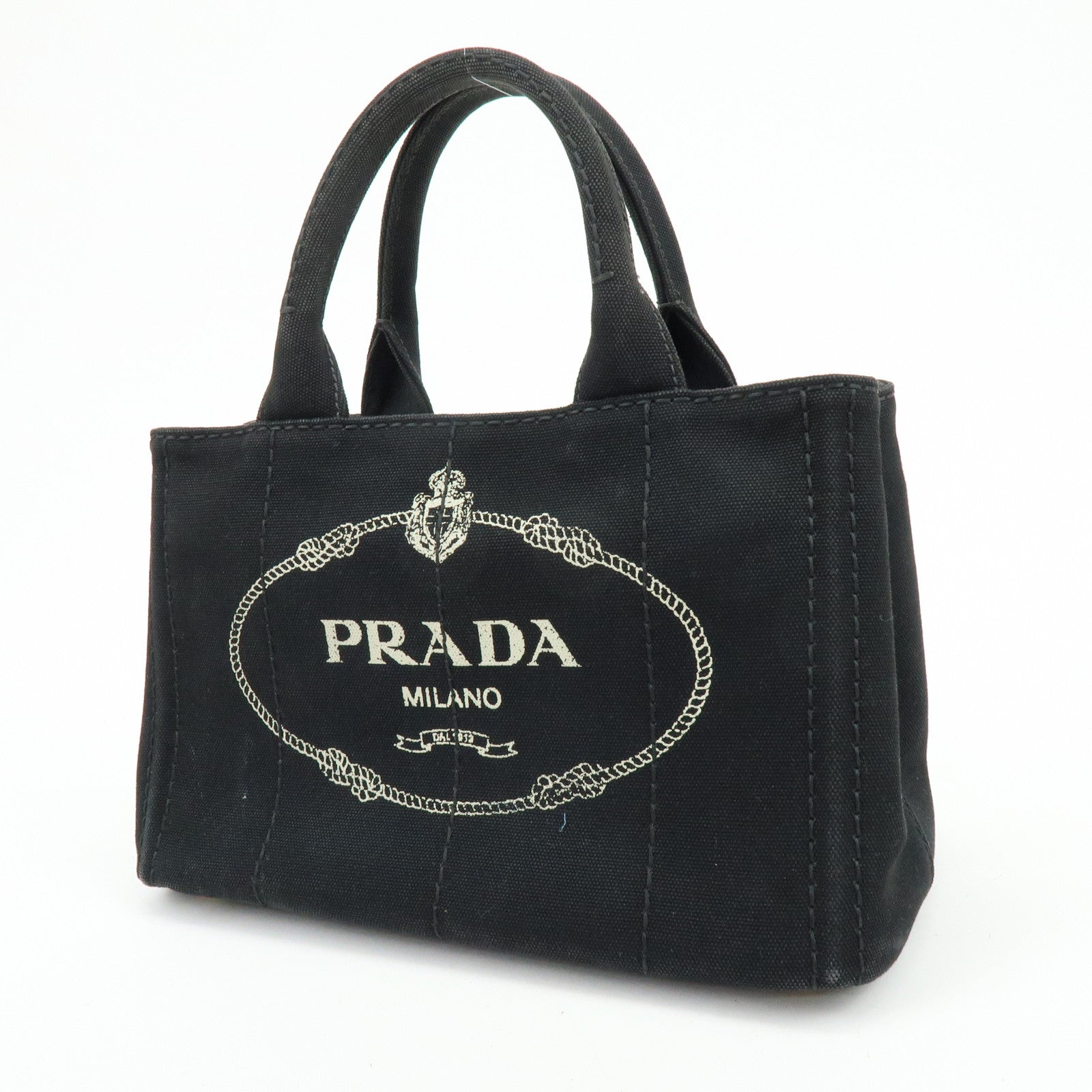 PRADA Triangle Logo Canapa Mini Canvas 2Way Hand Bag Black 1BG439