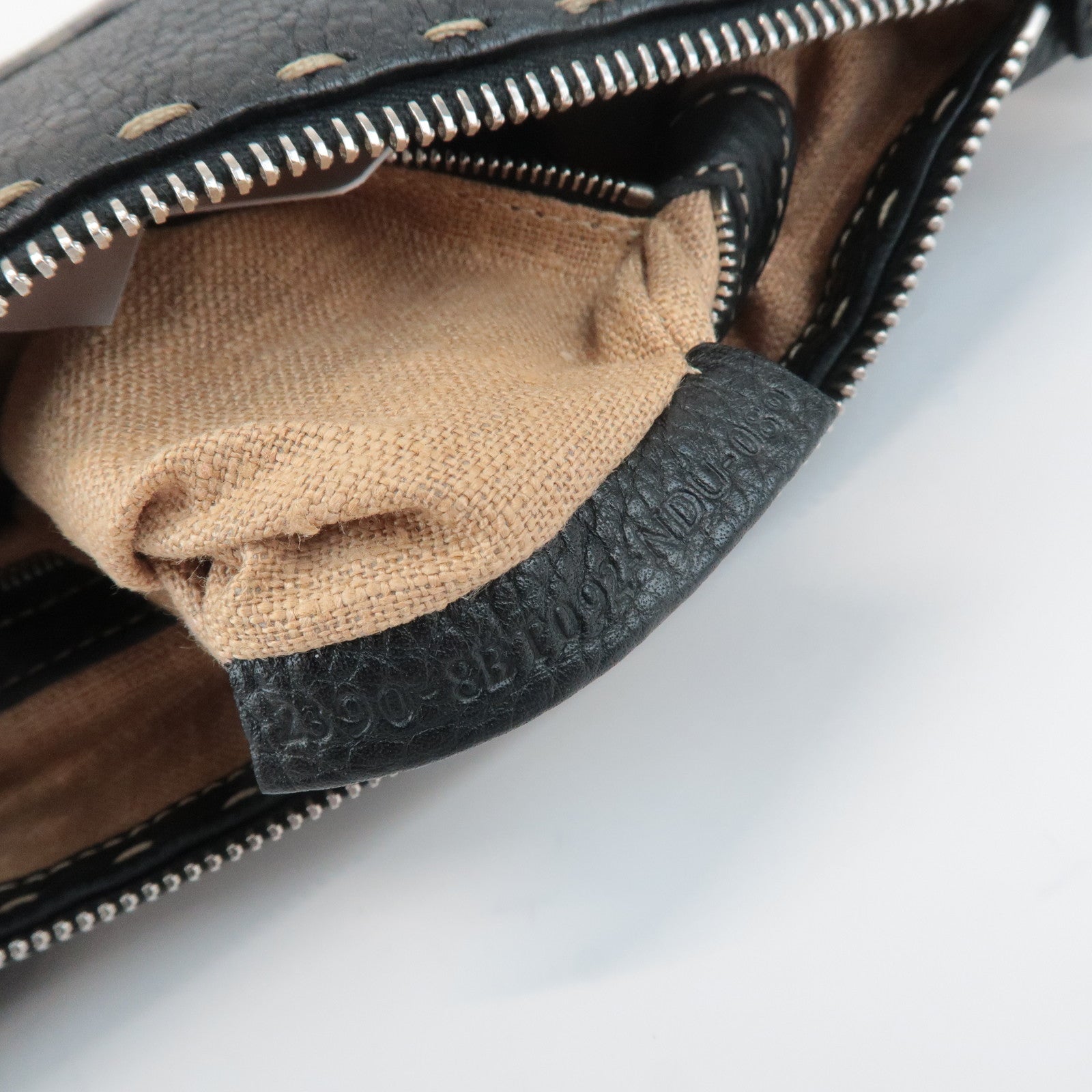 FENDI Selleria Leather Tote Bag Shoulder Bag Black 8BR489 Used