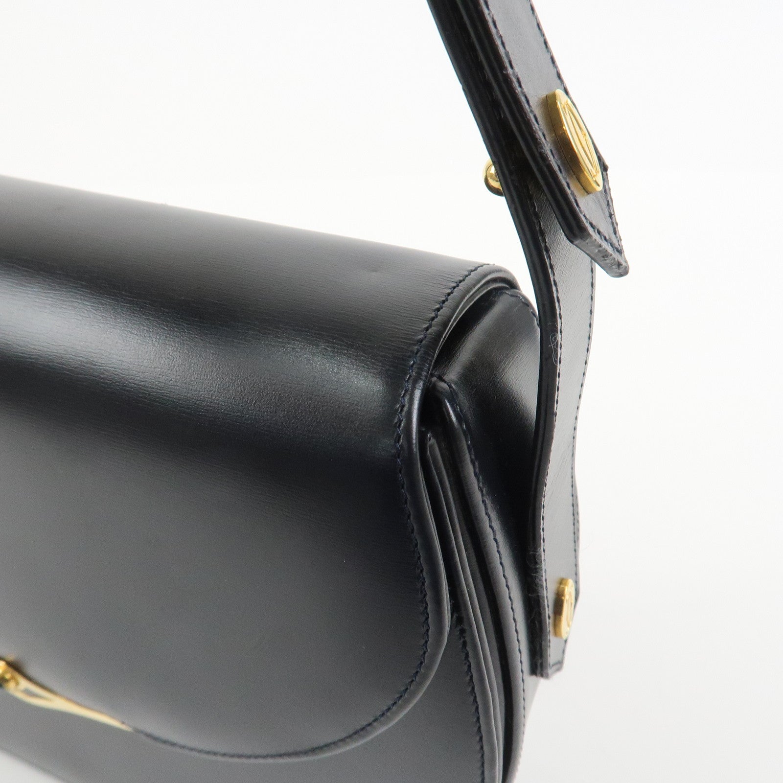 Cartier Sapphire Line Leather Sapphire Shoulder Bag Hand Bag Black