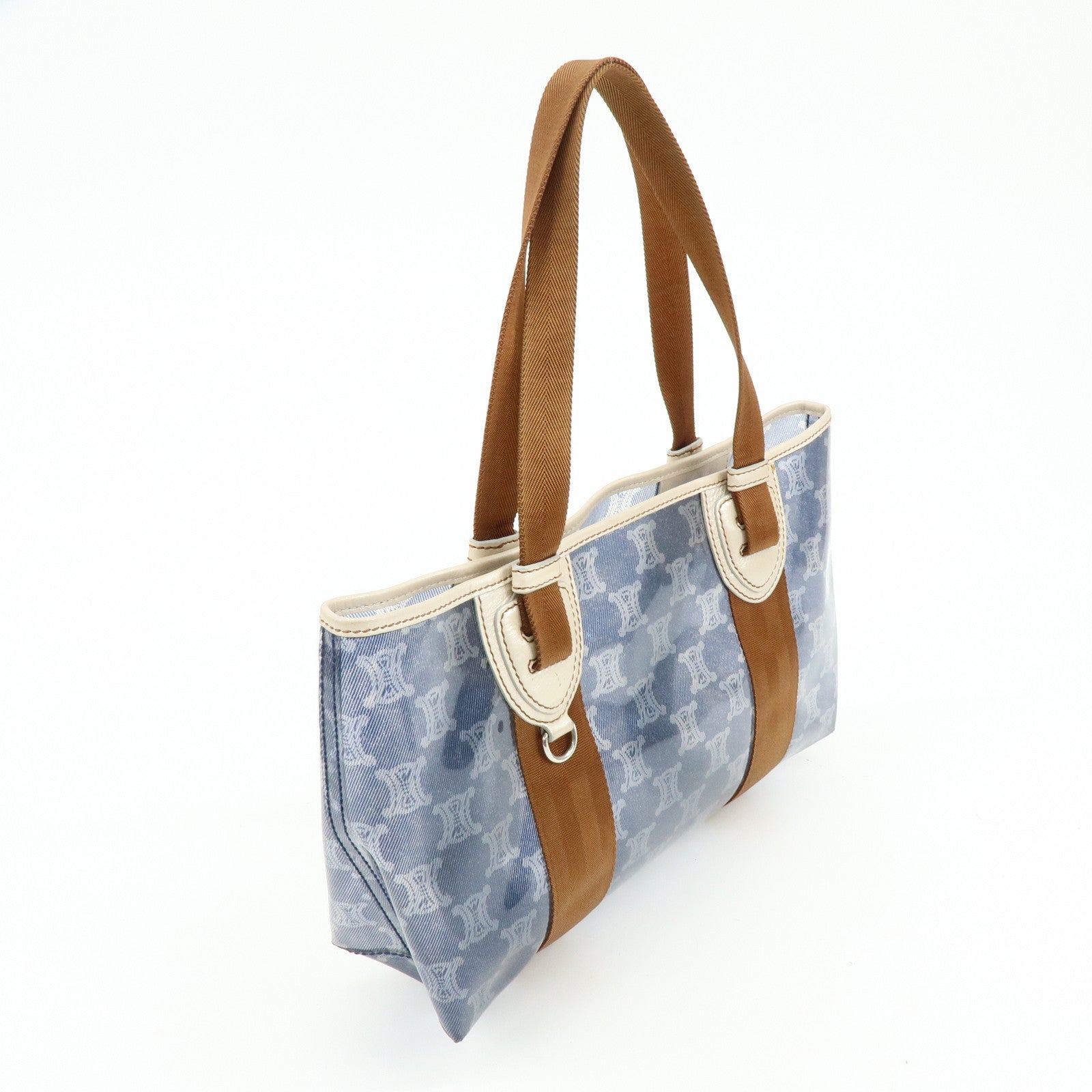 CELINE Macadam Vinyl Leather Tote Bag Hand Bag Blue Brown