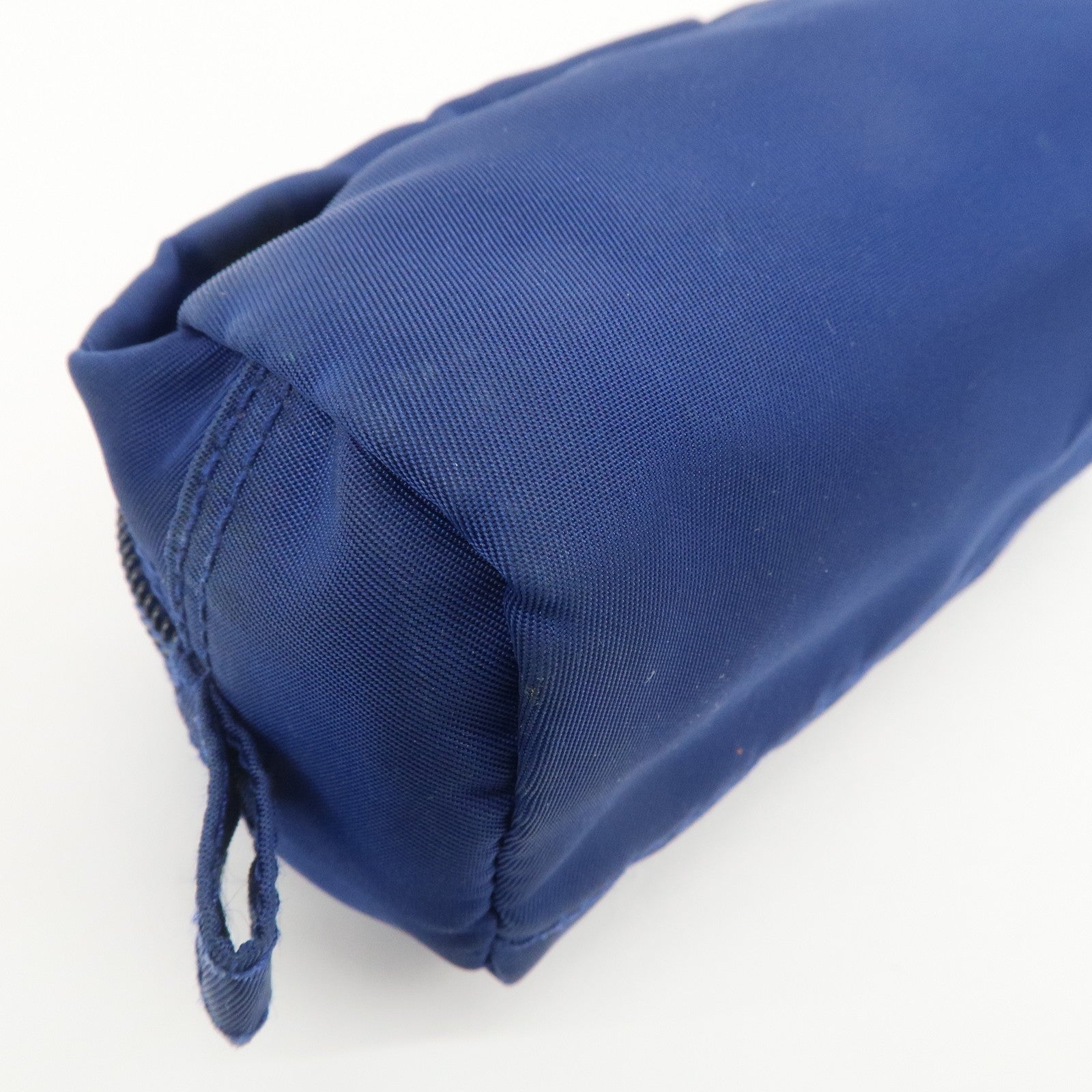 PRADA Triangle Logo Nylon Leather Cosmetic Pouch Blue 1N0175